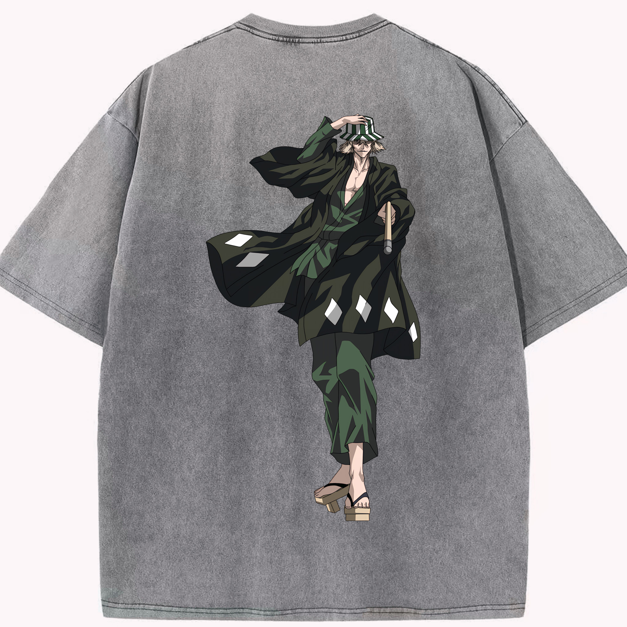 （画像用） "ブリーチ 浦原 喜助（うらはら きすけ） BLEACH Urahara Kisuke " 綿100% ヴィンテージ風 半袖Tシャツ（背面プリント）