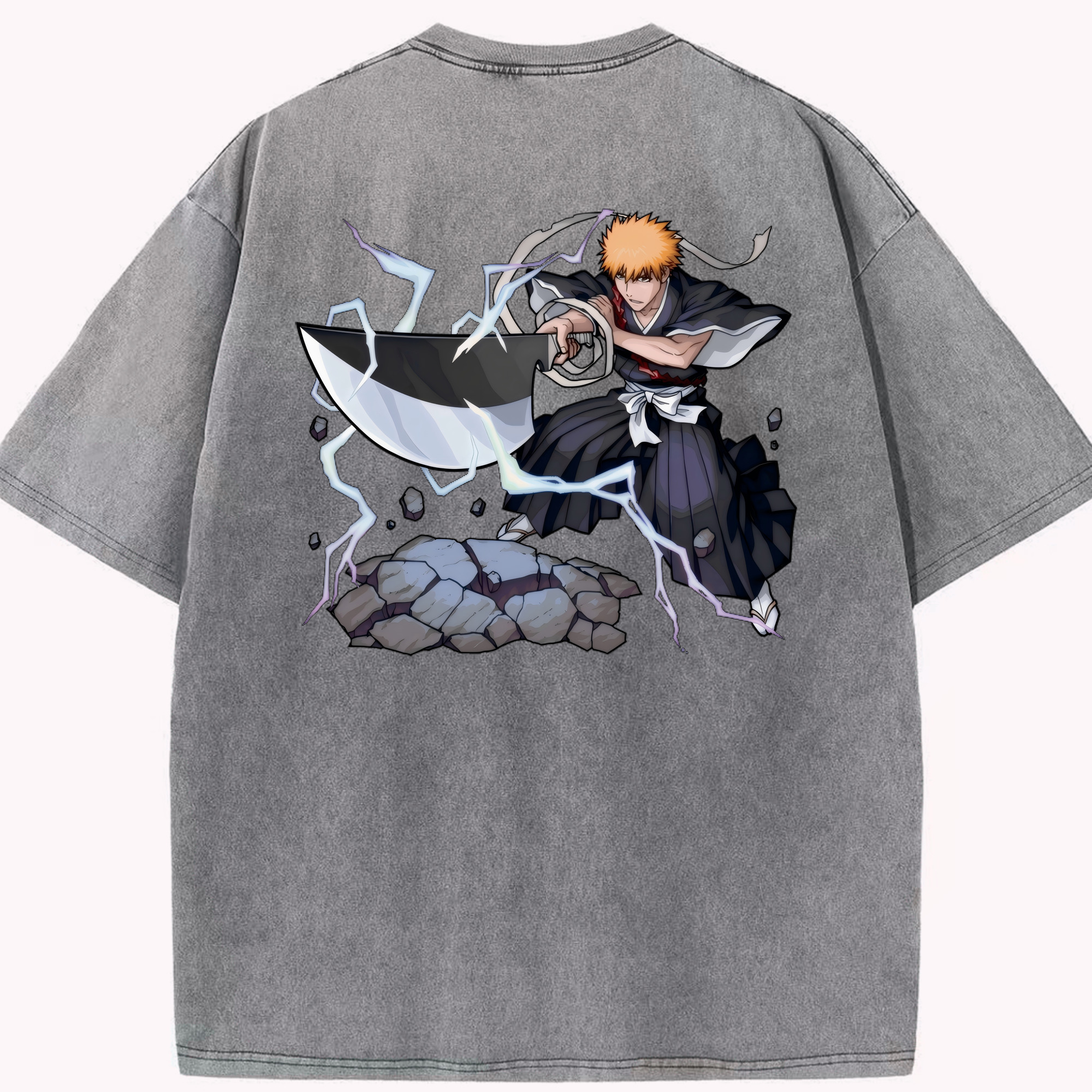 （画像用） ブリーチ 黒崎一護（くろさき いちご）BLEACH Kurosaki Ichigo 綿100% ヴィンテージ風 半袖Tシャツ（背面プリント）