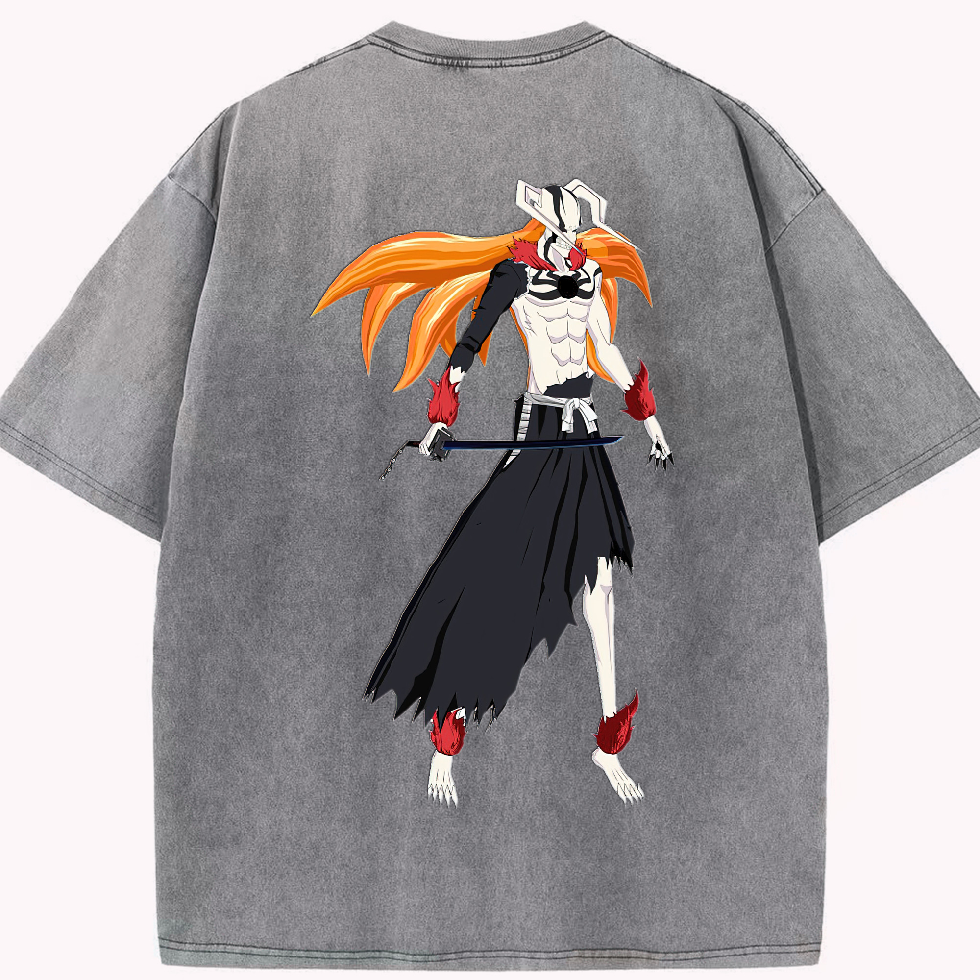 （画像用） ブリーチ 黒崎一護（くろさき いちご）BLEACH Kurosaki Ichigo 綿100% ヴィンテージ風 半袖Tシャツ（背面プリント）