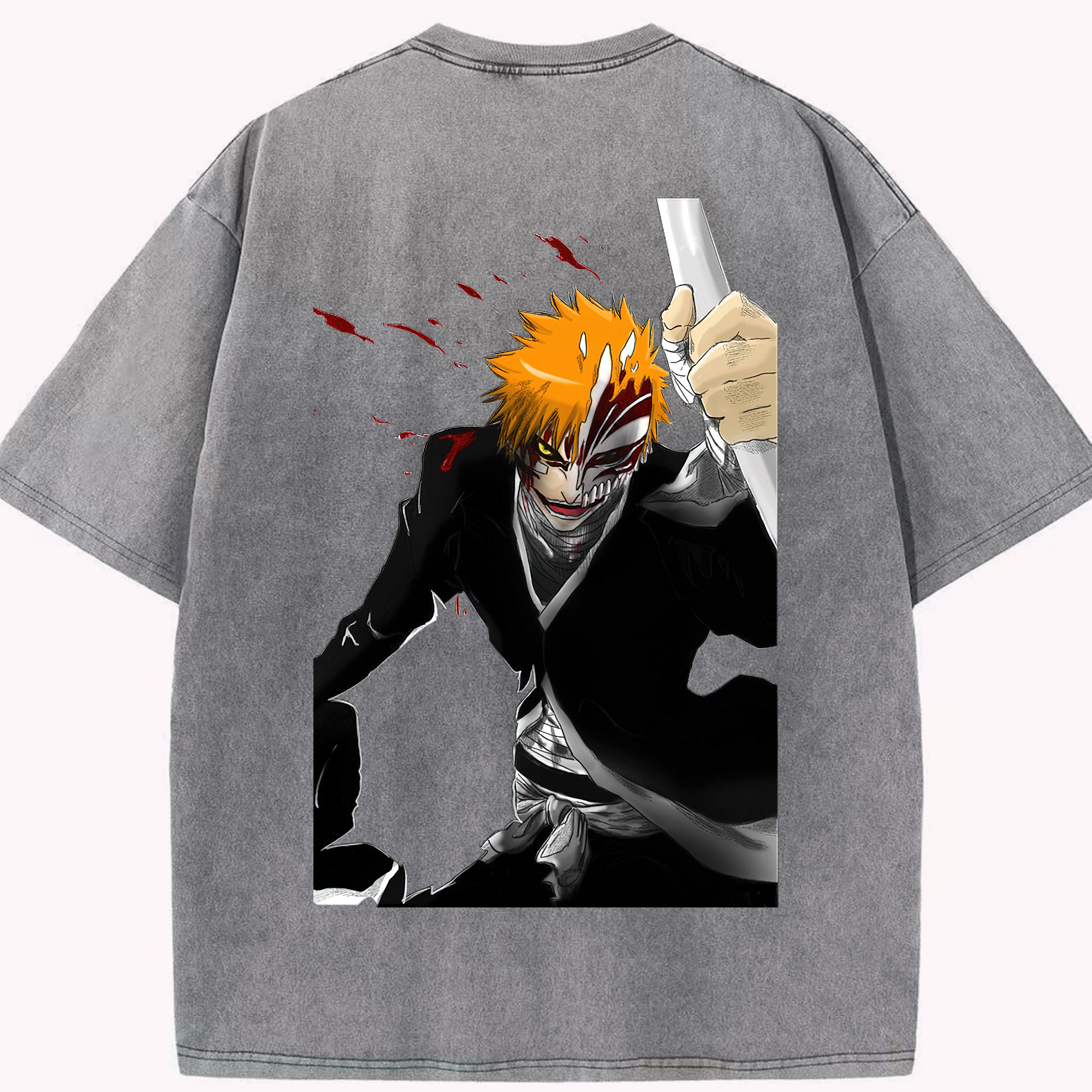 （画像用） ブリーチ 黒崎一護（くろさき いちご）BLEACH Kurosaki Ichigo 綿100% ヴィンテージ風 半袖Tシャツ（背面プリント）