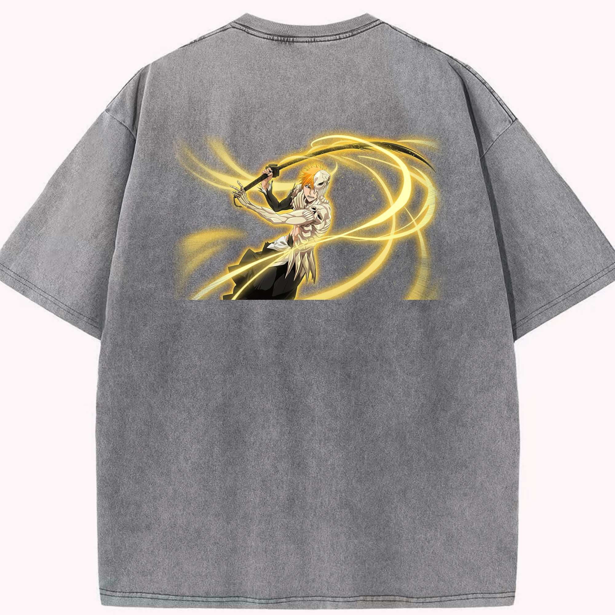 （画像用） ブリーチ 黒崎一護（くろさき いちご）BLEACH Kurosaki Ichigo 綿100% ヴィンテージ風 半袖Tシャツ（背面プリント）