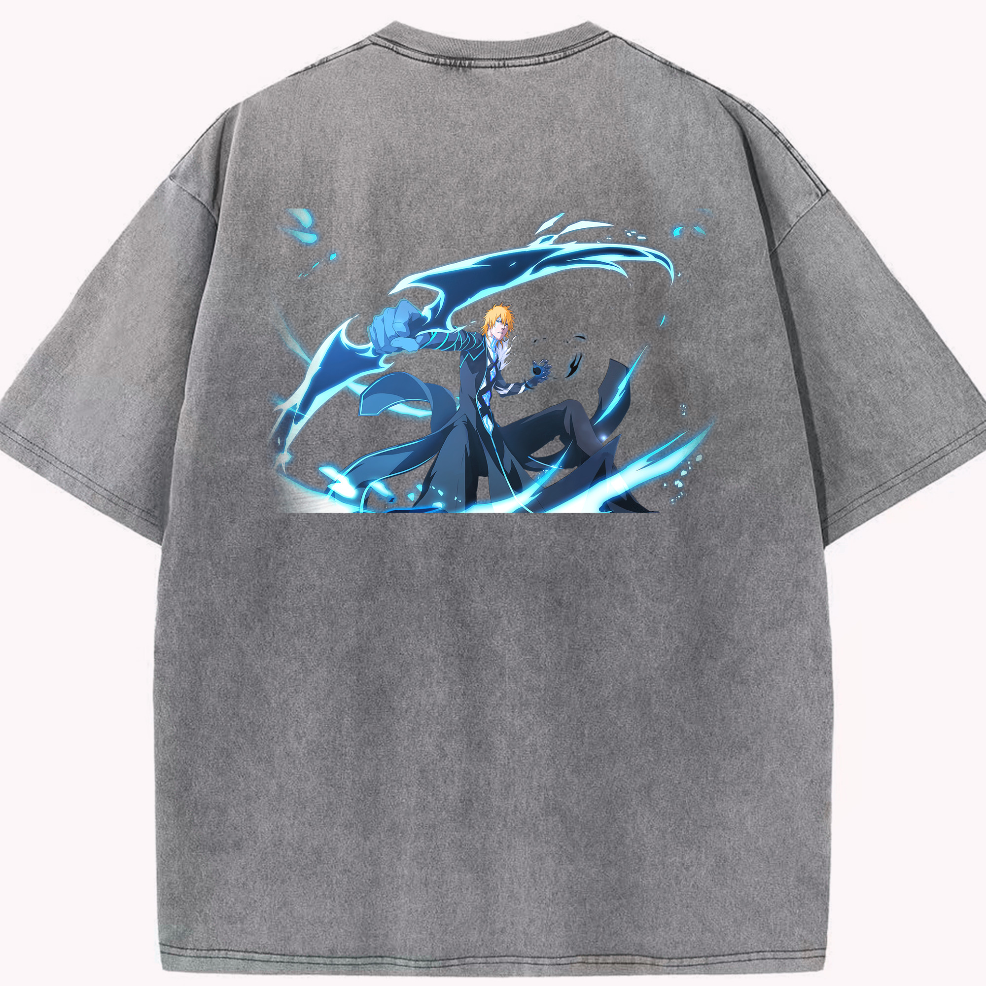 （画像用） ブリーチ 黒崎一護（くろさき いちご）BLEACH Kurosaki Ichigo 綿100% ヴィンテージ風 半袖Tシャツ（背面プリント）