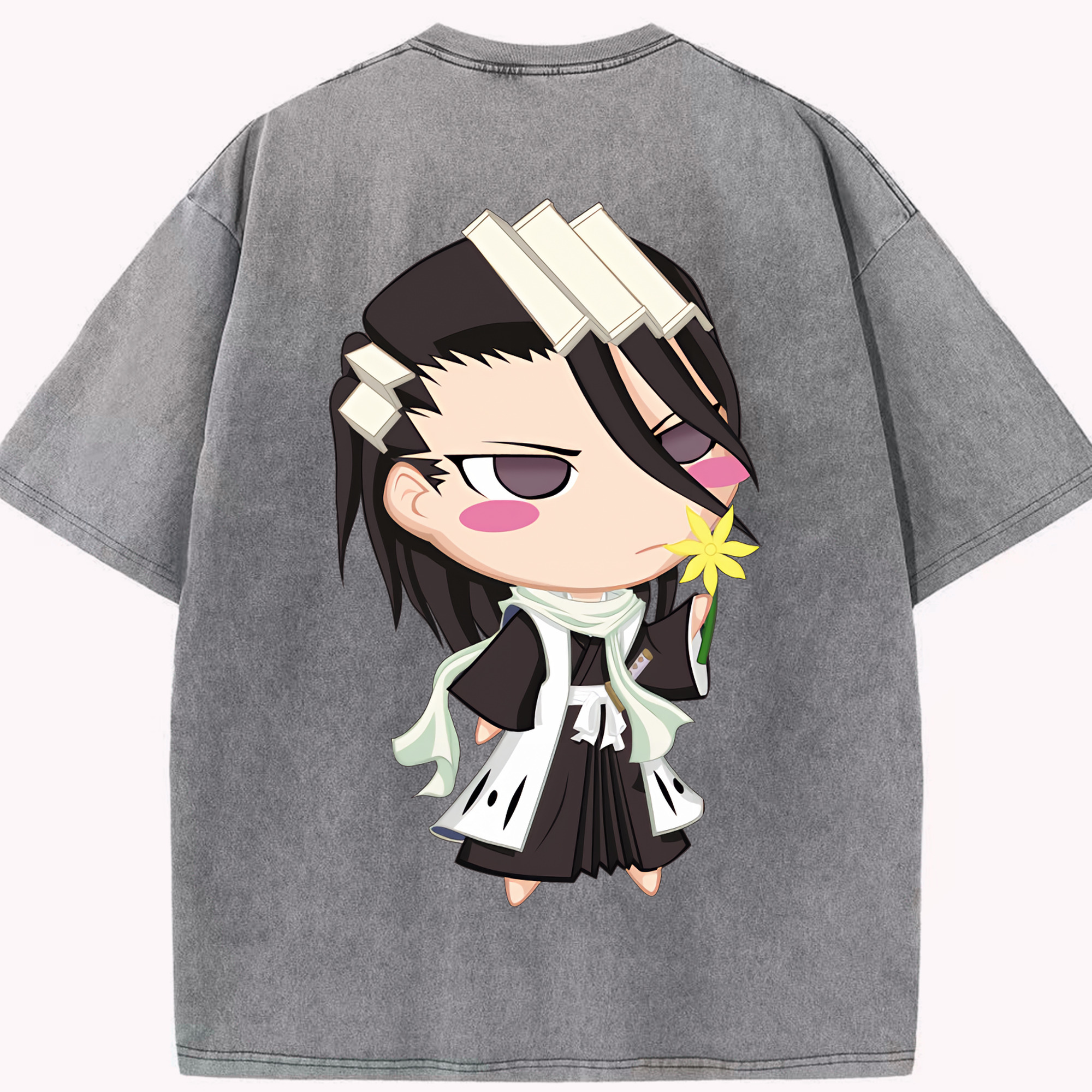 （画像用） ブリーチ くちき びゃくや BLEACH Kuchiki Byakuya 綿100% ヴィンテージ風 半袖Tシャツ（背面プリント）