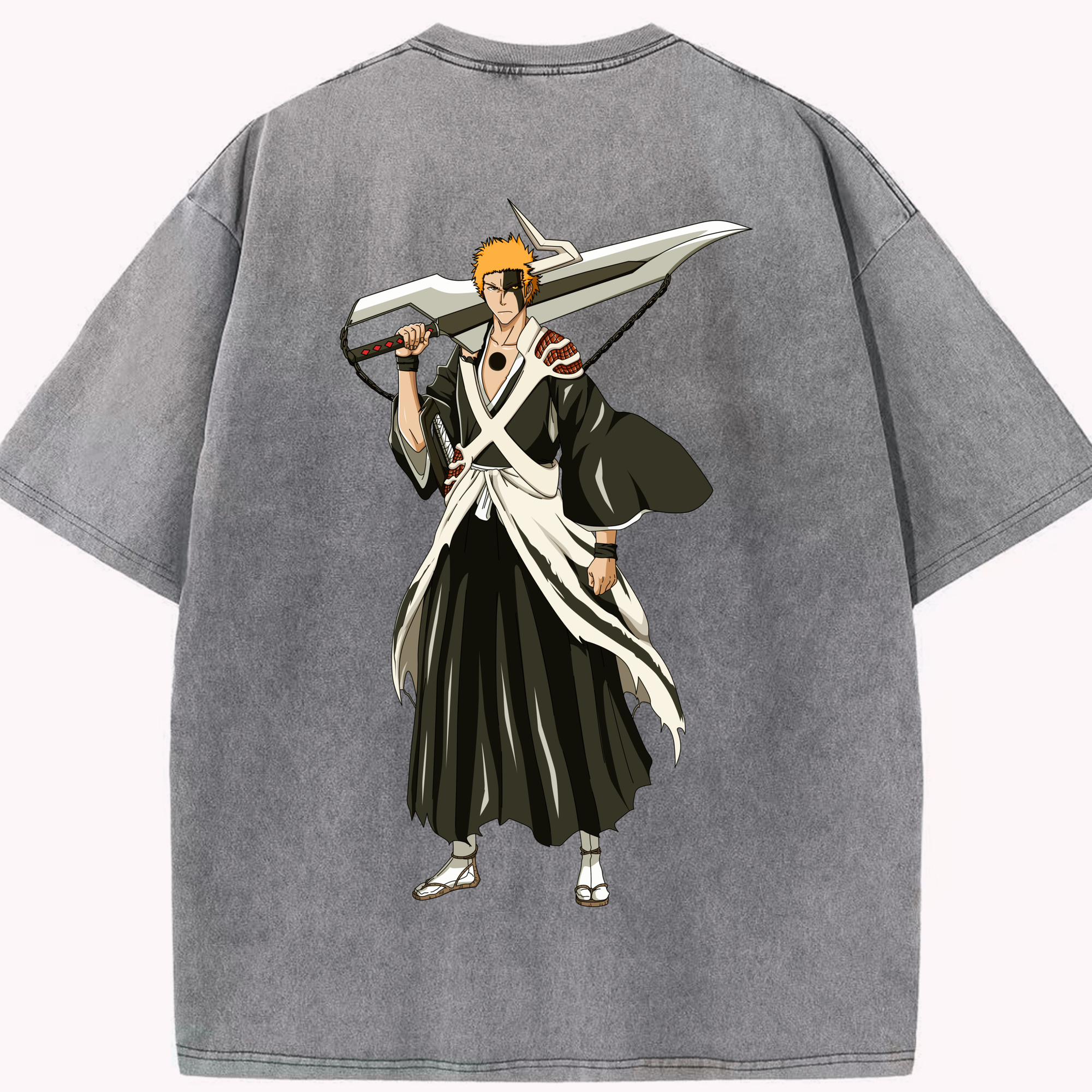 （画像用） ブリーチ 黒崎一護（くろさき いちご）BLEACH Kurosaki Ichigo 綿100% ヴィンテージ風 半袖Tシャツ（背面プリント）