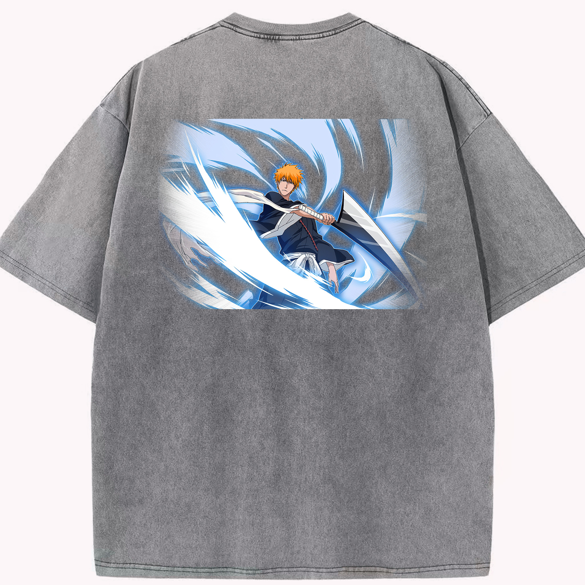 （画像用） ブリーチ 黒崎一護（くろさき いちご）BLEACH Kurosaki Ichigo 綿100% ヴィンテージ風 半袖Tシャツ（背面プリント）
