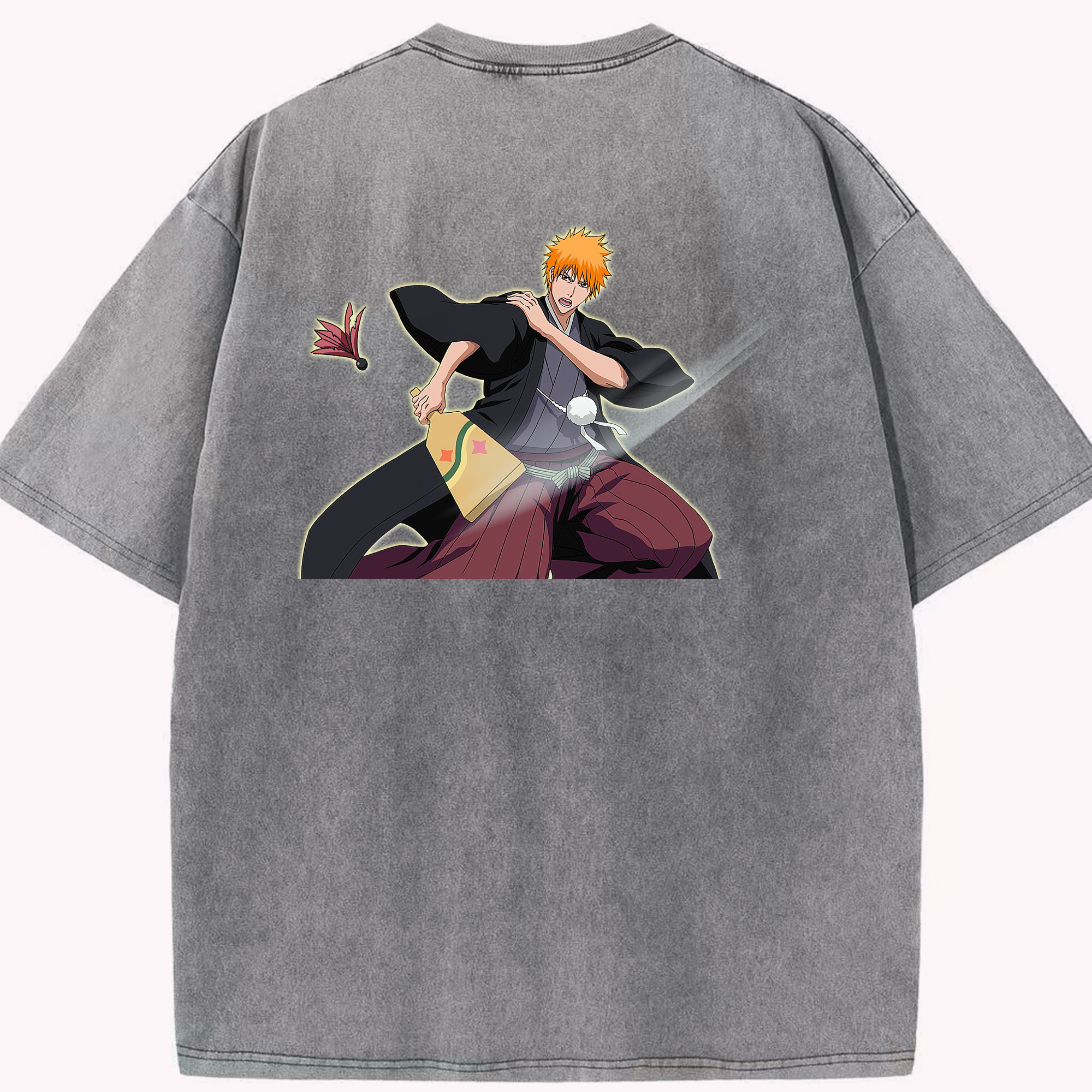 （画像用） ブリーチ 黒崎一護（くろさき いちご）BLEACH Kurosaki Ichigo 綿100% ヴィンテージ風 半袖Tシャツ（背面プリント）