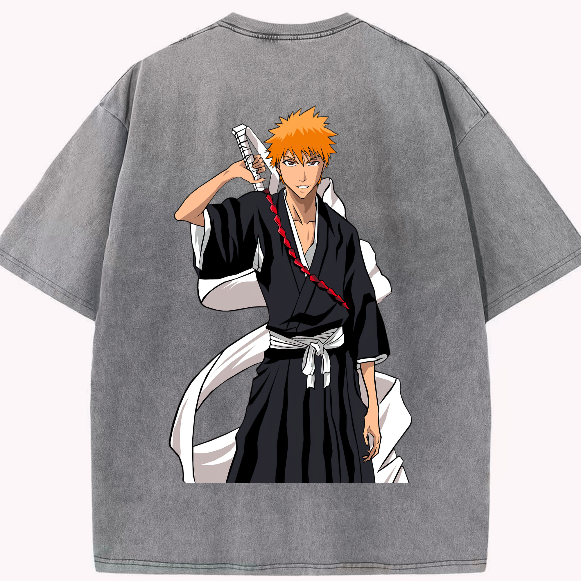 （画像用） ブリーチ 黒崎一護（くろさき いちご）BLEACH Kurosaki Ichigo 綿100% ヴィンテージ風 半袖Tシャツ（背面プリント）