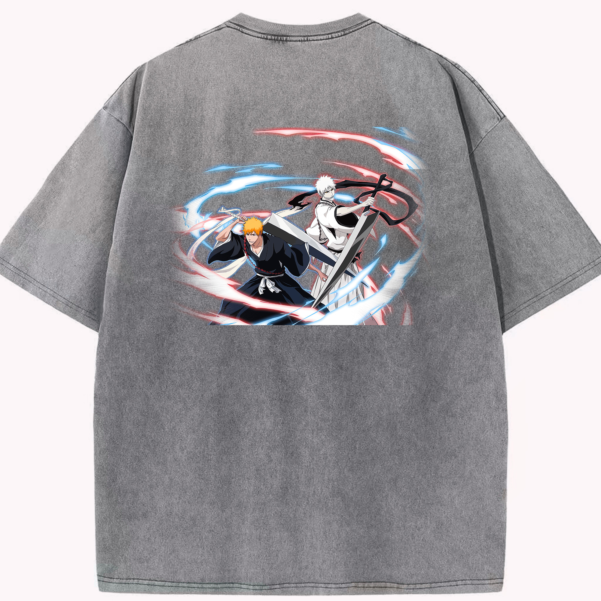 （画像用） ブリーチ 黒崎一護（くろさき いちご）BLEACH Kurosaki Ichigo 綿100% ヴィンテージ風 半袖Tシャツ（背面プリント）