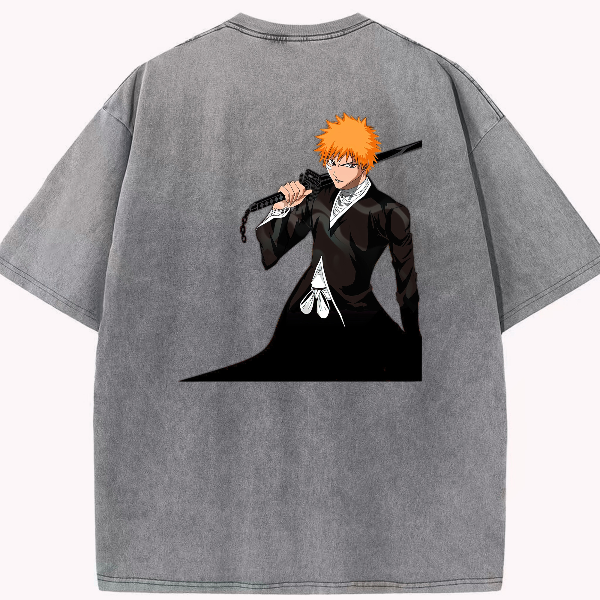 （画像用） ブリーチ 黒崎一護（くろさき いちご）BLEACH Kurosaki Ichigo 綿100% ヴィンテージ風 半袖Tシャツ（背面プリント）