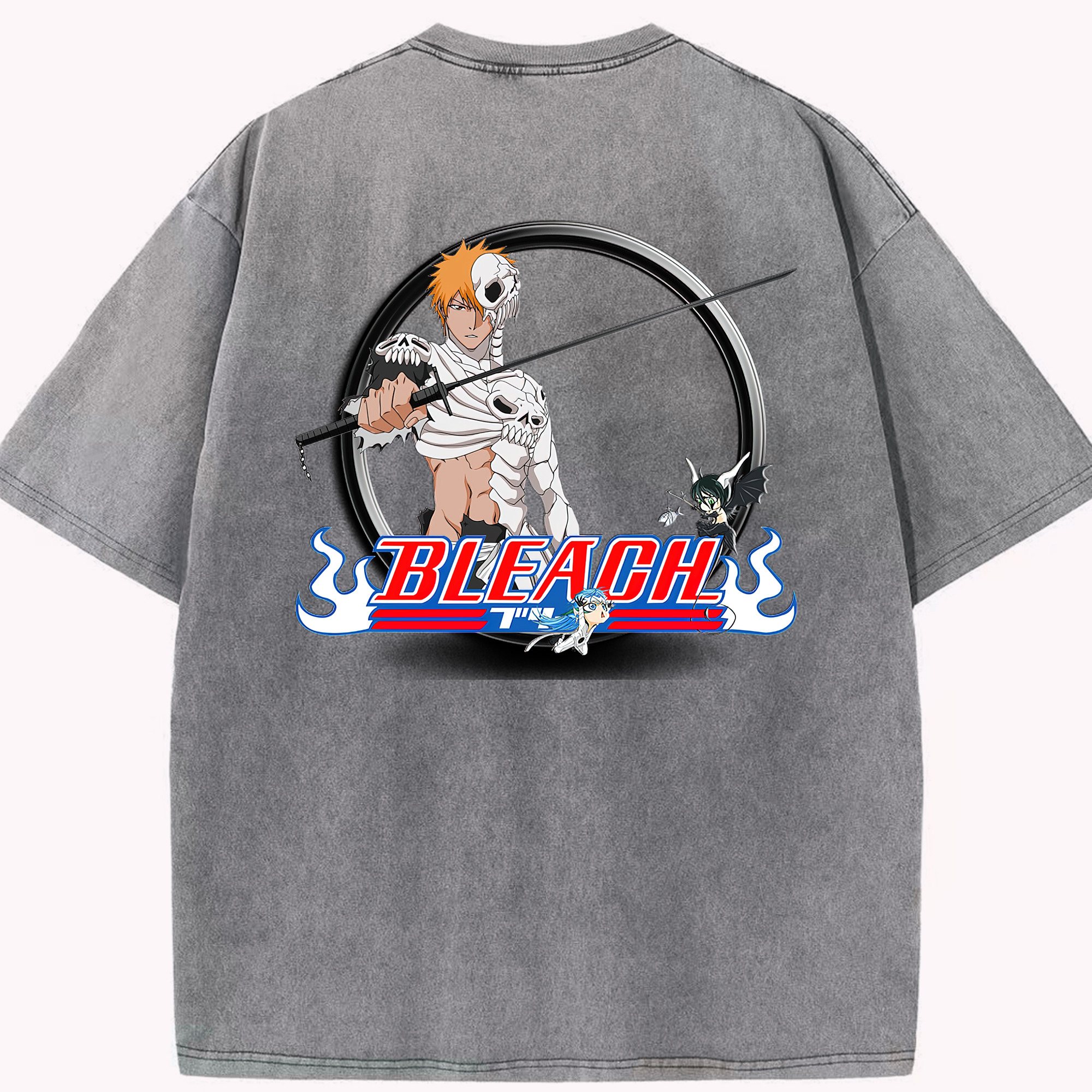 （画像用） ブリーチ 黒崎一護（くろさき いちご）BLEACH Kurosaki Ichigo 綿100% ヴィンテージ風 半袖Tシャツ（背面プリント）