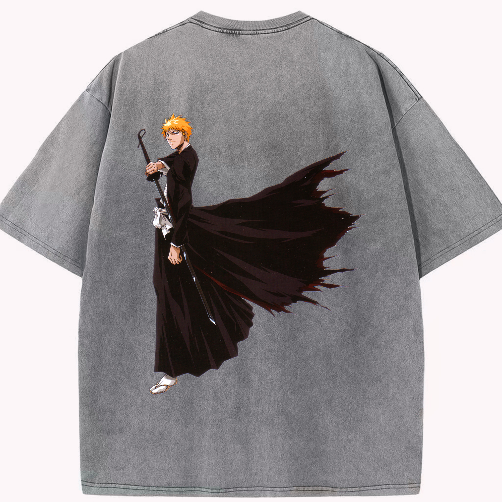 （画像用） ブリーチ 黒崎一護（くろさき いちご）BLEACH Kurosaki Ichigo 綿100% ヴィンテージ風 半袖Tシャツ（背面プリント）