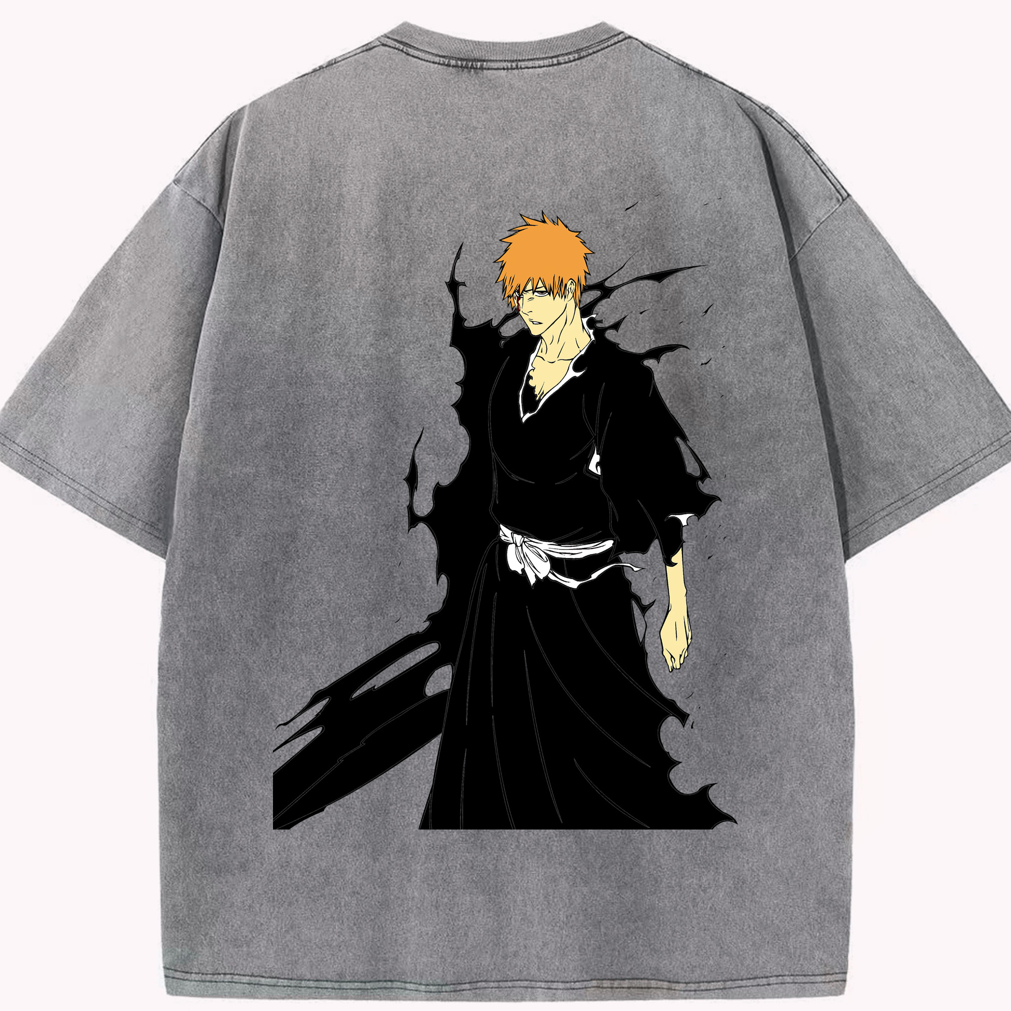 （画像用） ブリーチ 黒崎一護（くろさき いちご）BLEACH Kurosaki Ichigo 綿100% ヴィンテージ風 半袖Tシャツ（背面プリント）