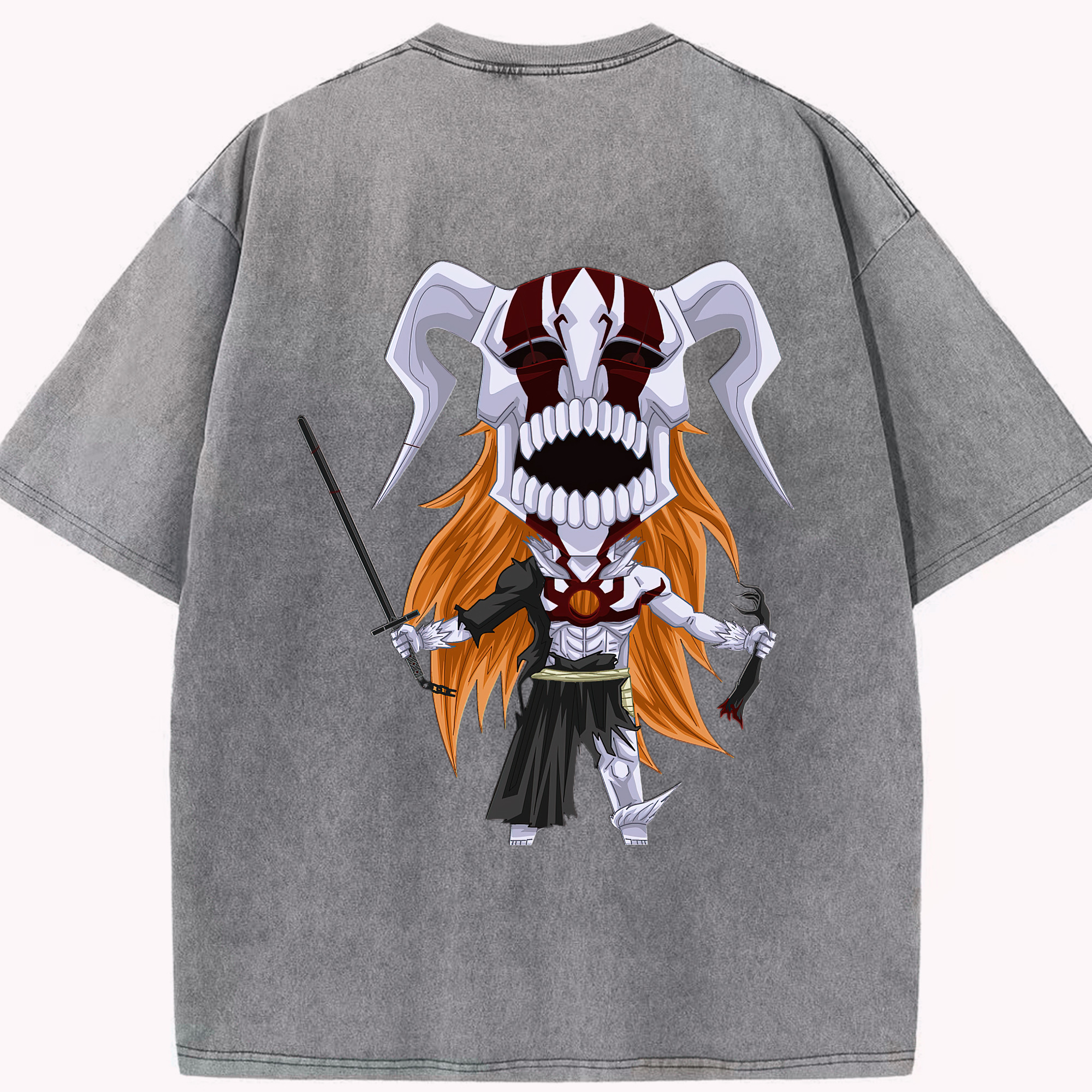 （画像用） ブリーチ 黒崎一護（くろさき いちご）BLEACH Kurosaki Ichigo 綿100% ヴィンテージ風 半袖Tシャツ（背面プリント）