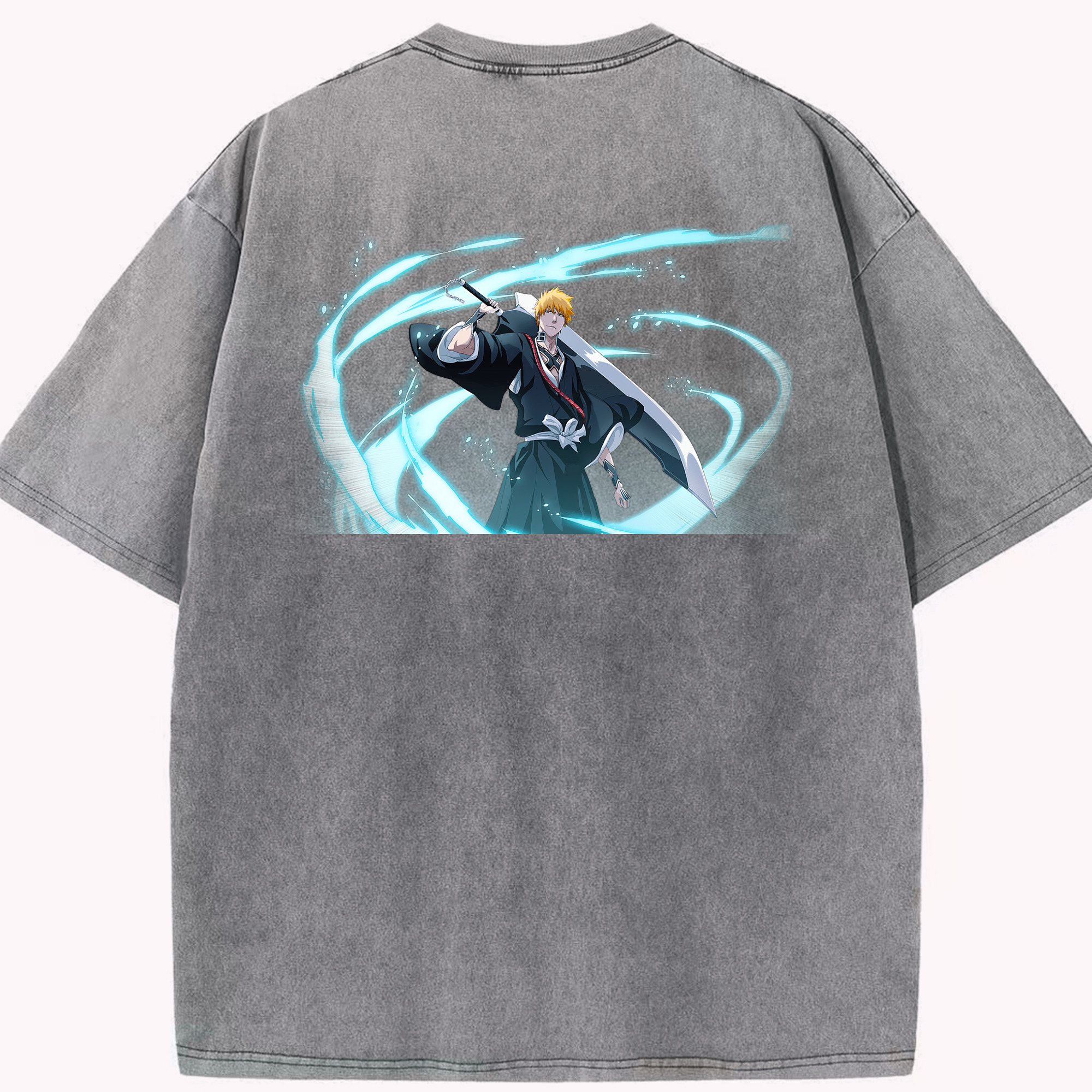 （画像用） ブリーチ 黒崎一護（くろさき いちご）BLEACH Kurosaki Ichigo 綿100% ヴィンテージ風 半袖Tシャツ（背面プリント）