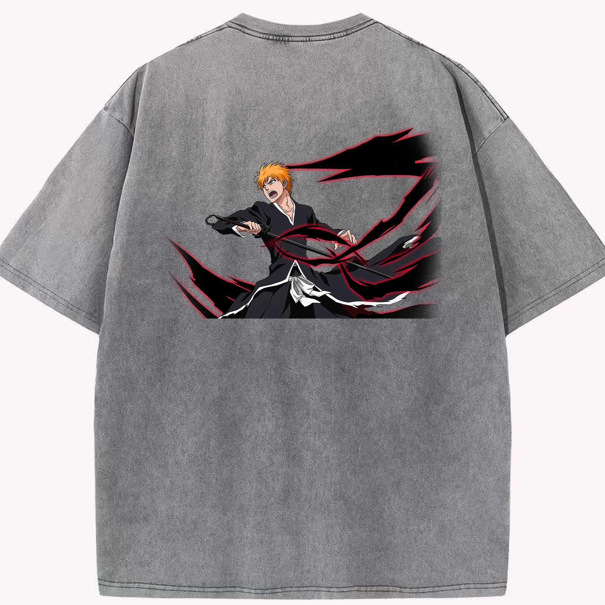 （画像用） ブリーチ 黒崎一護（くろさき いちご）BLEACH Kurosaki Ichigo 綿100% ヴィンテージ風 半袖Tシャツ（背面プリント）