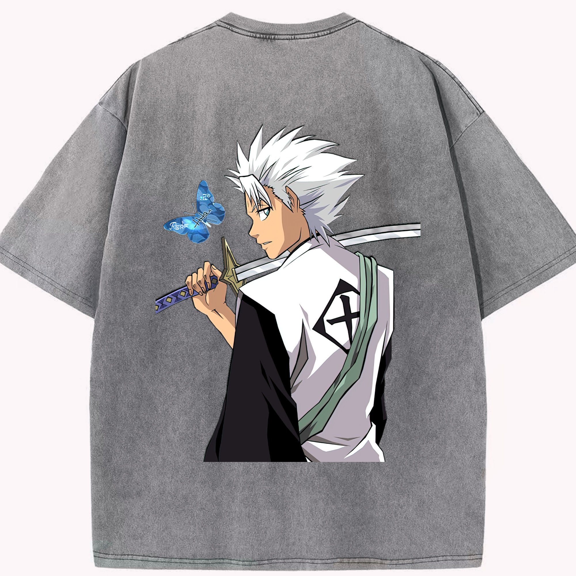 （画像用） ブリーチ 日番谷冬獅郎（ひつがや とうしろう） BLEACH Hitsugaya Toushirou 綿100% ヴィンテージ風 半袖Tシャツ（背面プリント）