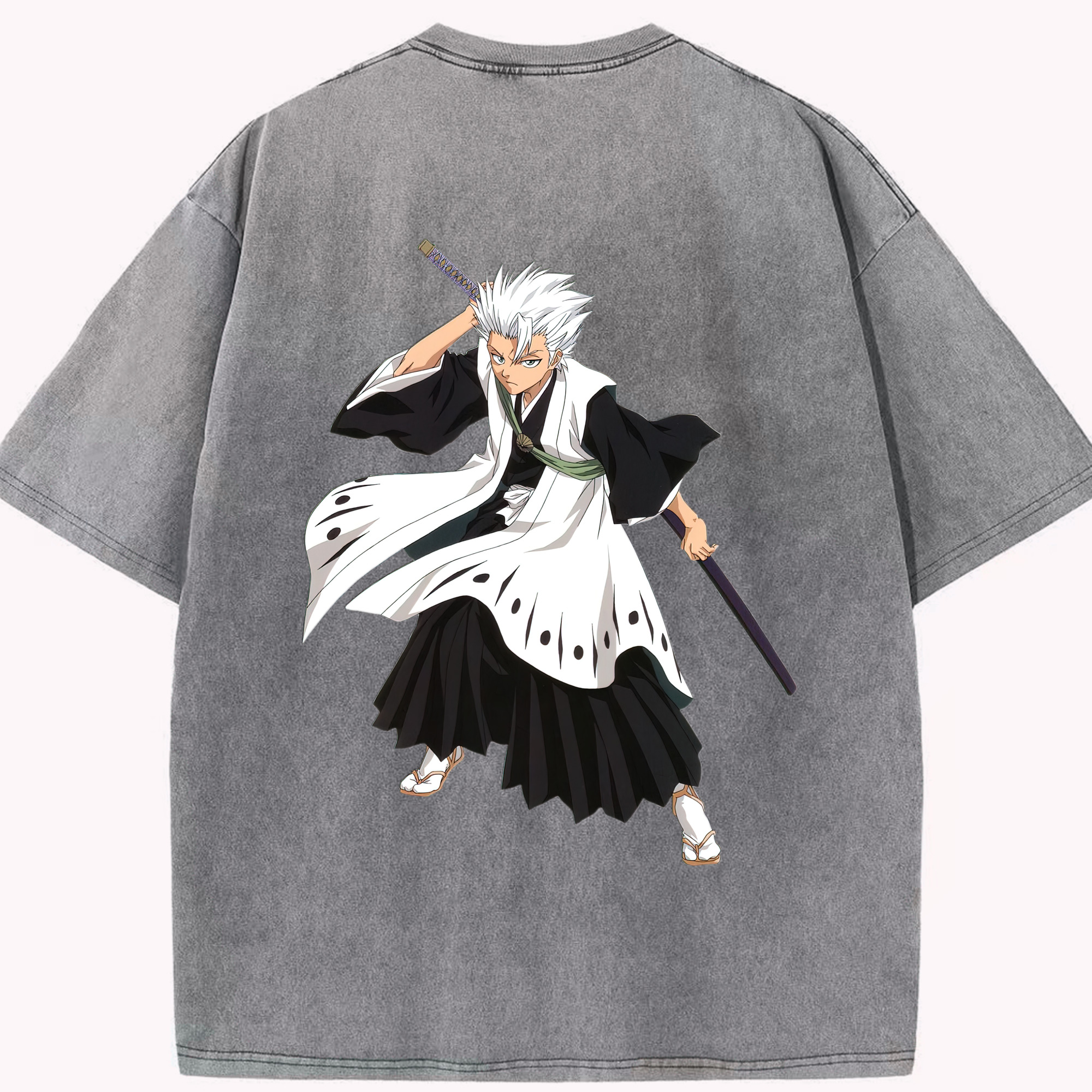 （画像用） ブリーチ 日番谷冬獅郎（ひつがや とうしろう） BLEACH Hitsugaya Toushirou 綿100% ヴィンテージ風 半袖Tシャツ（背面プリント）