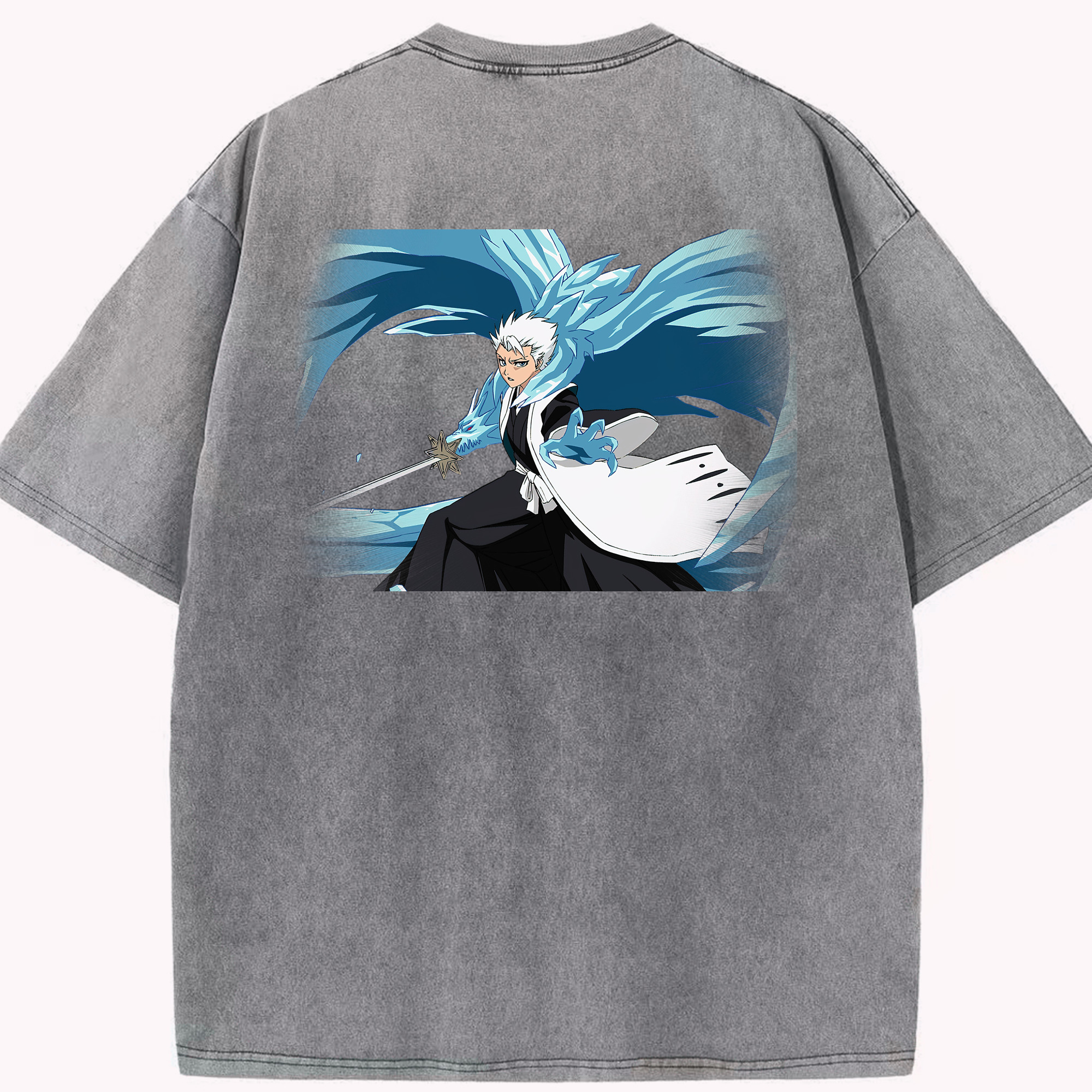 （画像用） ブリーチ 日番谷冬獅郎（ひつがや とうしろう） BLEACH Hitsugaya Toushirou 綿100% ヴィンテージ風 半袖Tシャツ（背面プリント）