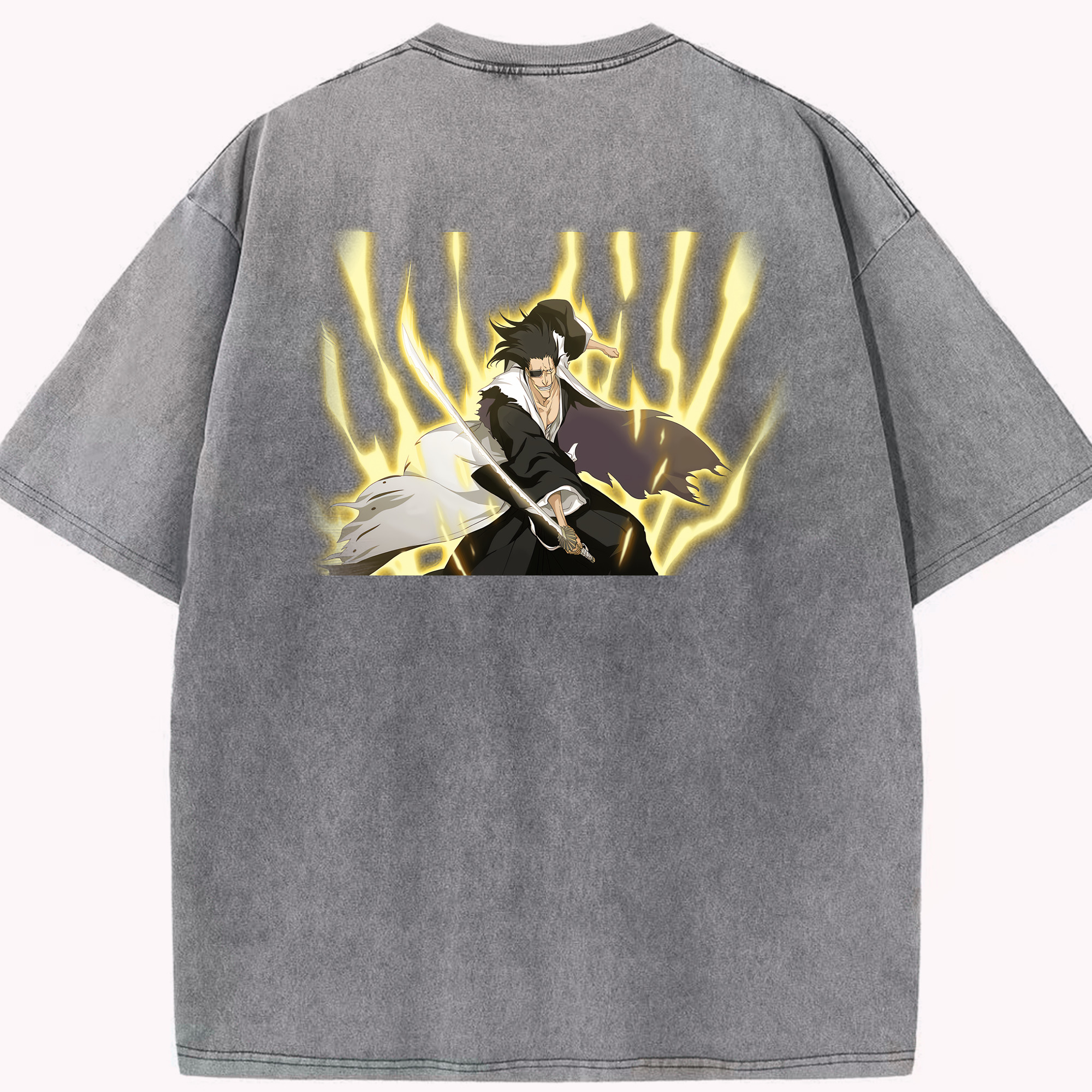（画像用） ブリーチ ざらき けんぱち BLEACH Zaraki Kenpachi 綿100% ヴィンテージ風 半袖Tシャツ（背面プリント）