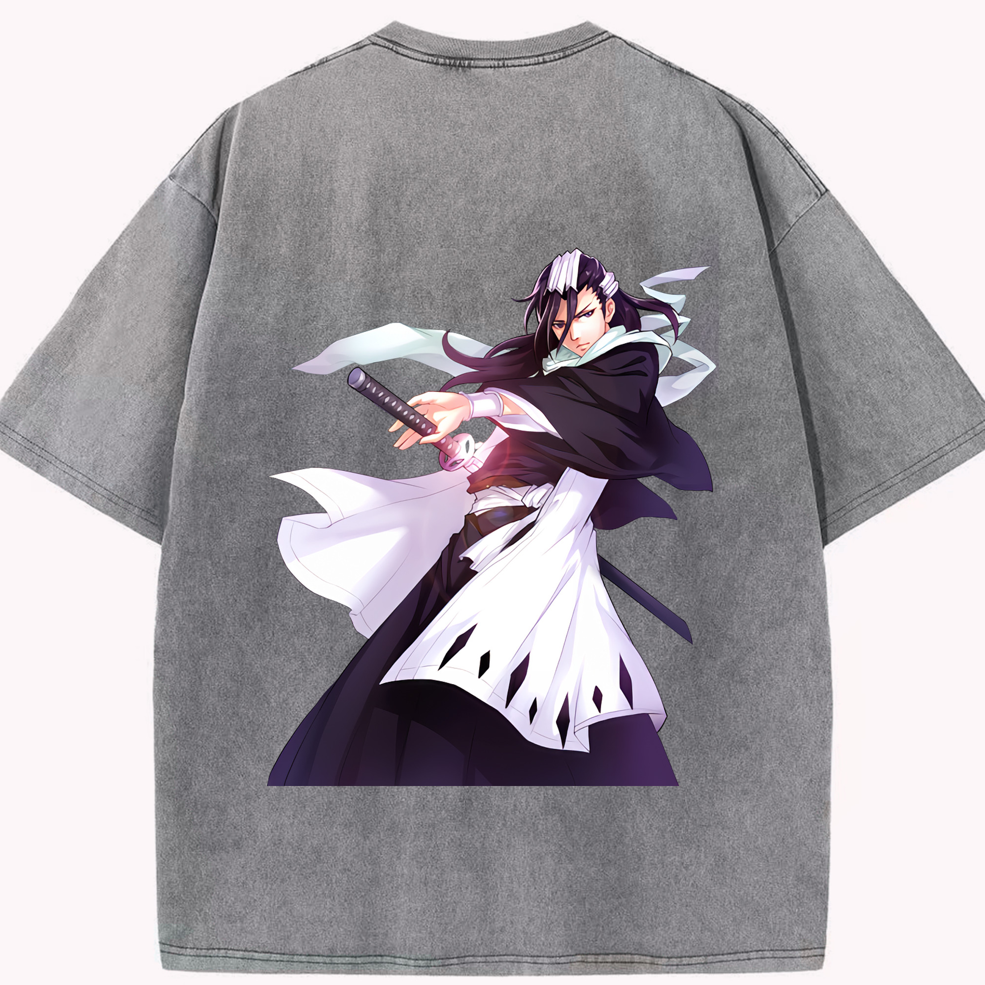 （画像用） ブリーチ くちき びゃくや BLEACH Kuchiki Byakuya 綿100% ヴィンテージ風 半袖Tシャツ（背面プリント）