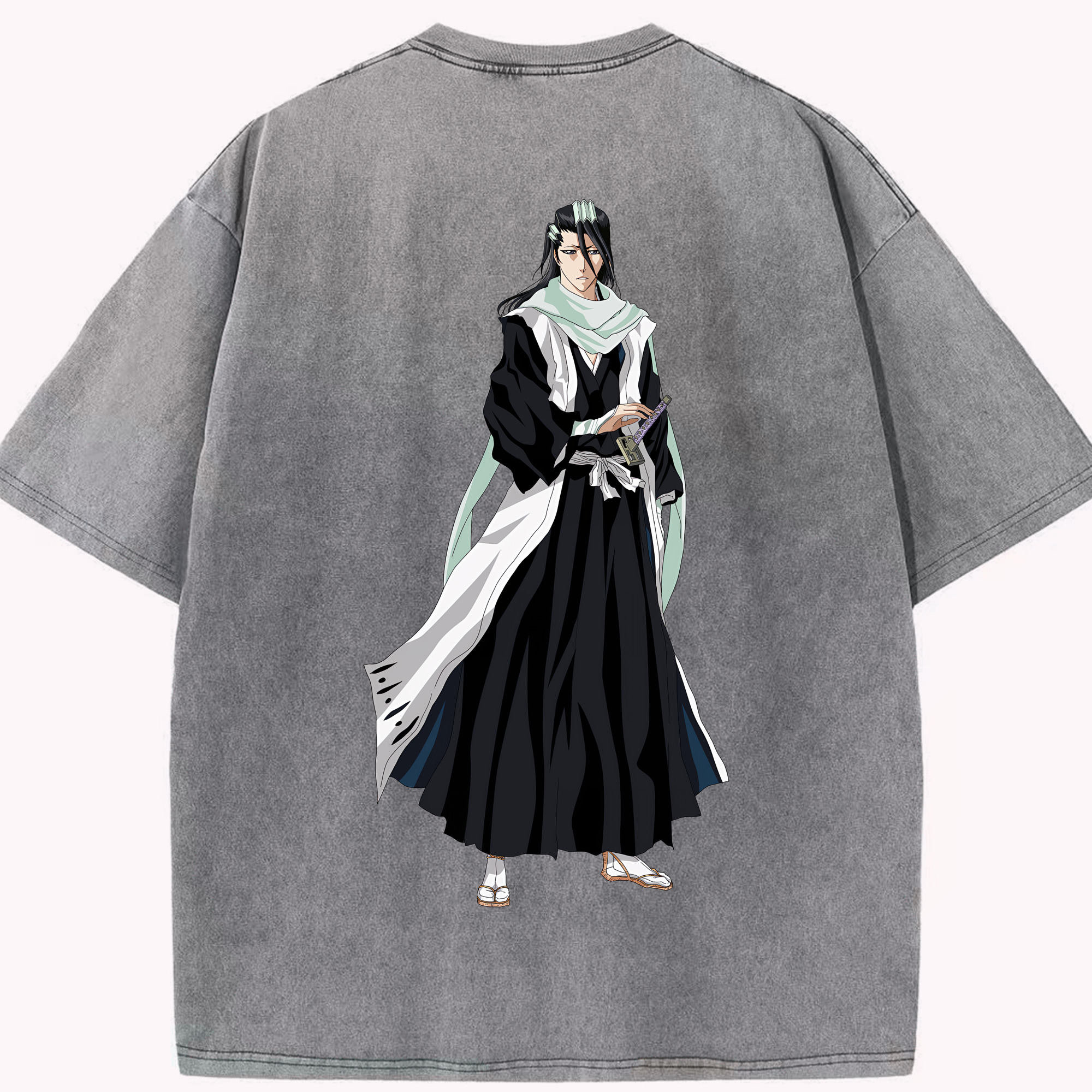 （画像用） ブリーチ くちき びゃくや BLEACH Kuchiki Byakuya 綿100% ヴィンテージ風 半袖Tシャツ（背面プリント）