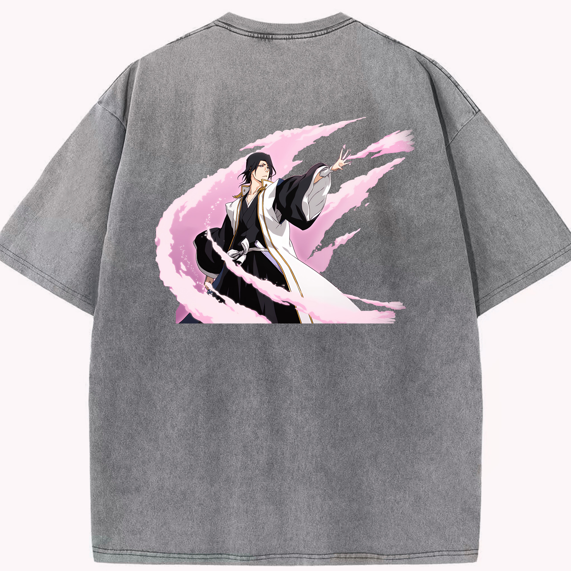 （画像用） ブリーチ くちき びゃくや BLEACH Kuchiki Byakuya 綿100% ヴィンテージ風 半袖Tシャツ（背面プリント）