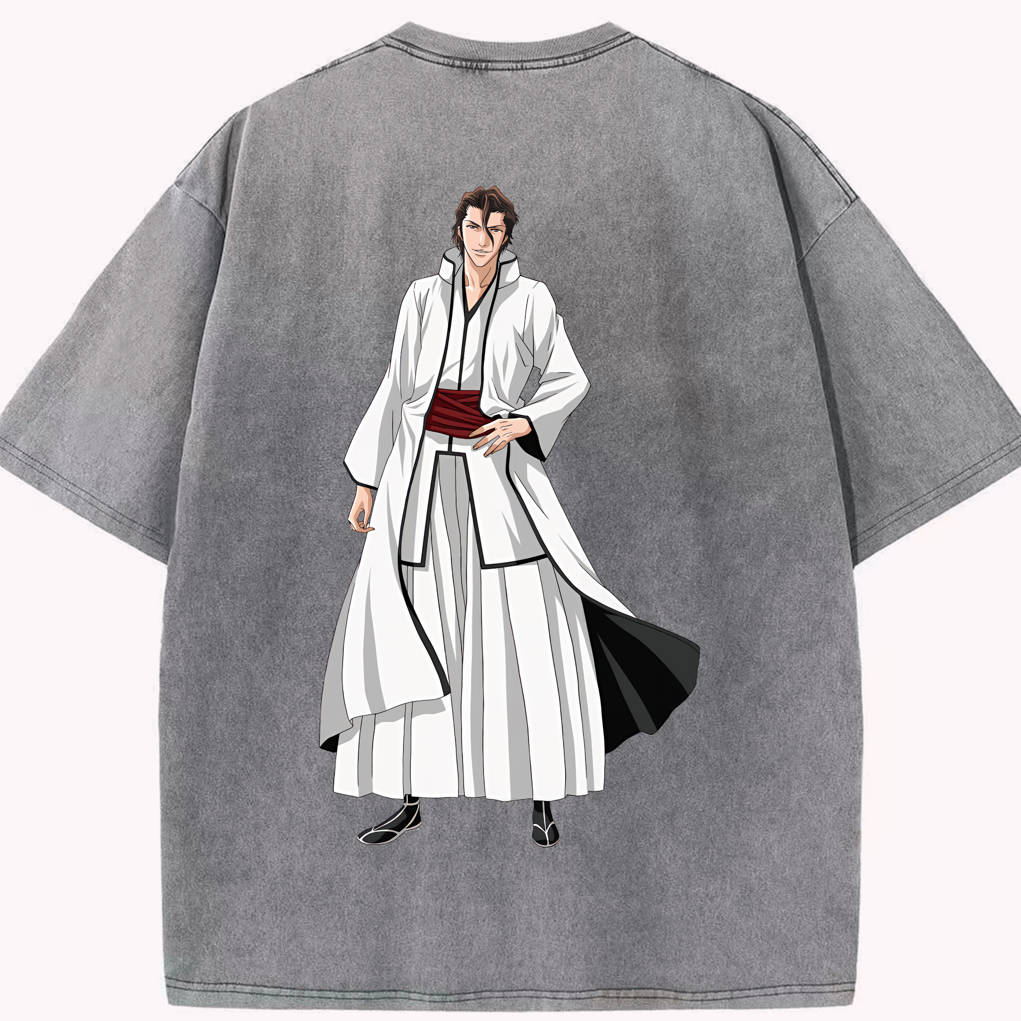（画像用） ブリーチ 藍染 惣右介（あいぜん そうすけ） BLEACH Aizen Sousuke 綿100% ヴィンテージ風 半袖Tシャツ（背面プリント）