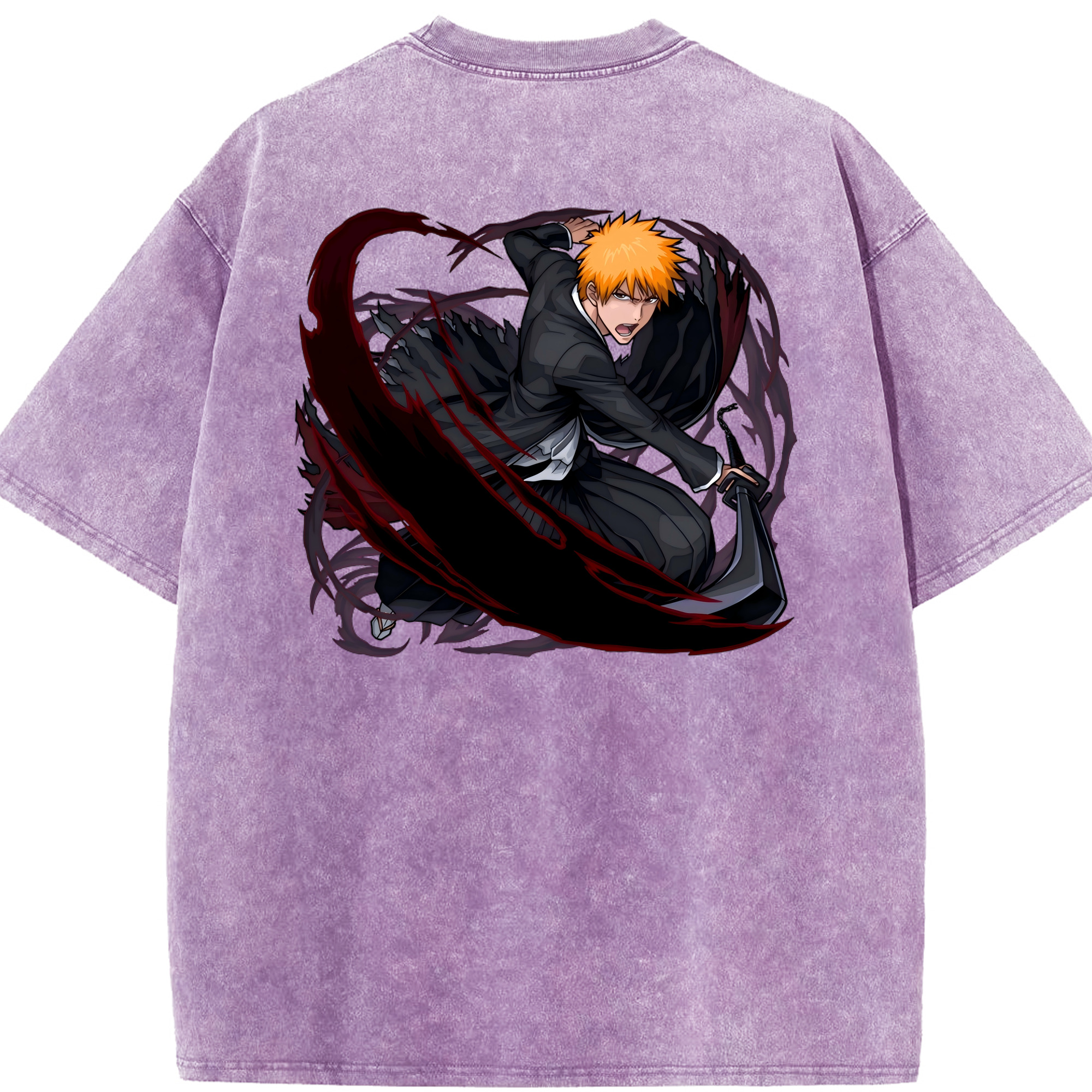 （画像用） ブリーチ 黒崎一護（くろさき いちご）BLEACH Kurosaki Ichigo 綿100% ヴィンテージ風 半袖Tシャツ（背面プリント）