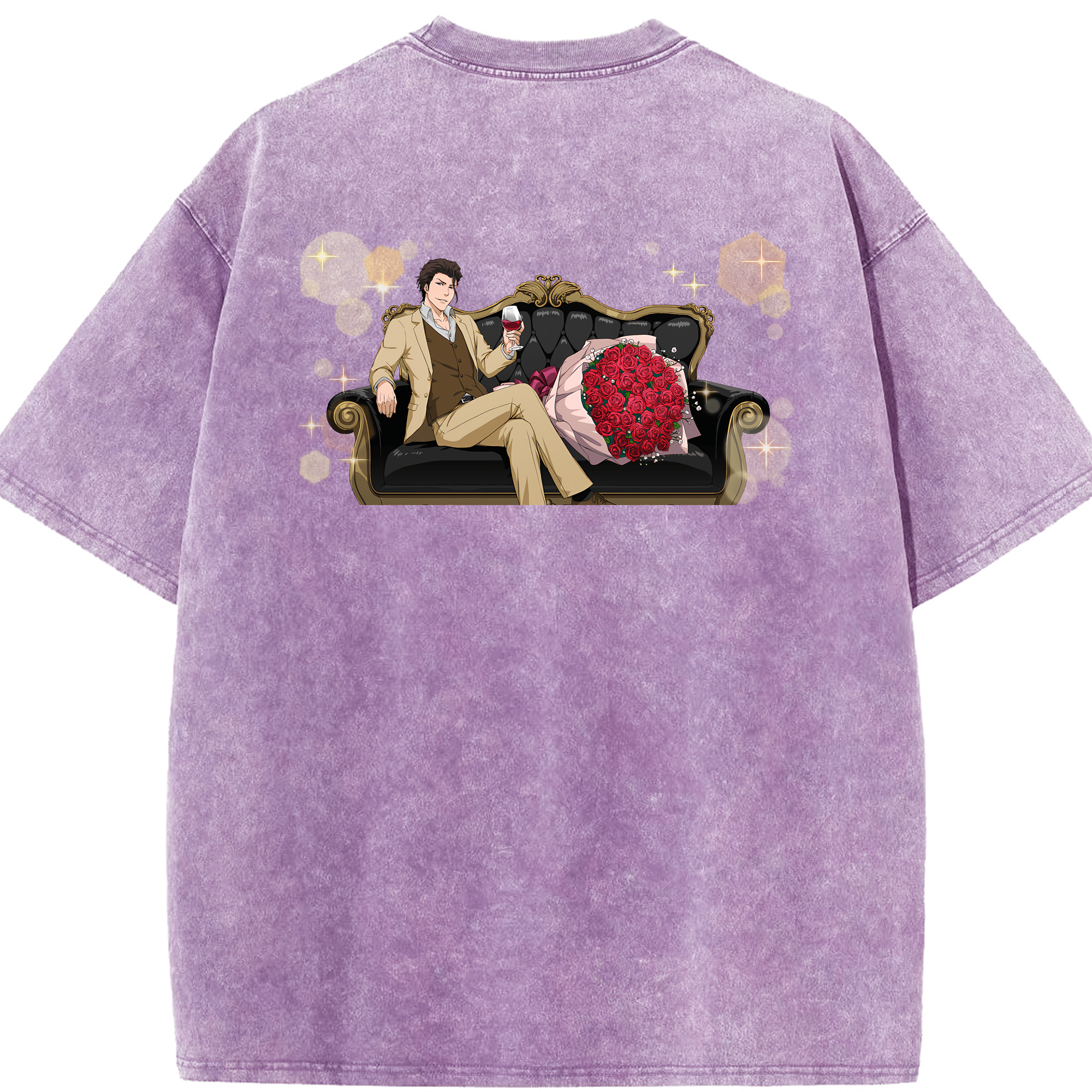 （画像用） ブリーチ 藍染 惣右介（あいぜん そうすけ） BLEACH Aizen Sousuke 綿100% ヴィンテージ風 半袖Tシャツ（背面プリント）