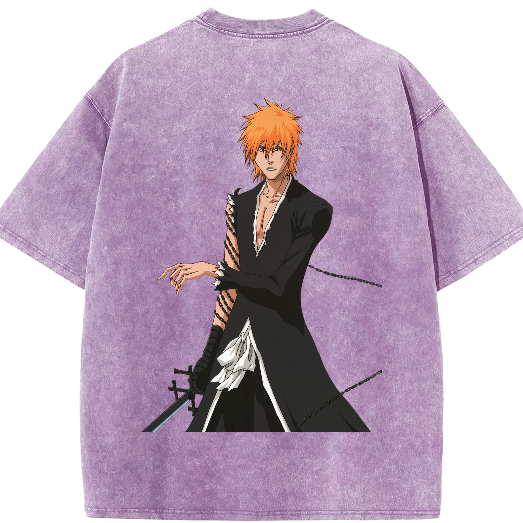 （画像用） ブリーチ 黒崎一護（くろさき いちご）BLEACH Kurosaki Ichigo 綿100% ヴィンテージ風 半袖Tシャツ（背面プリント）