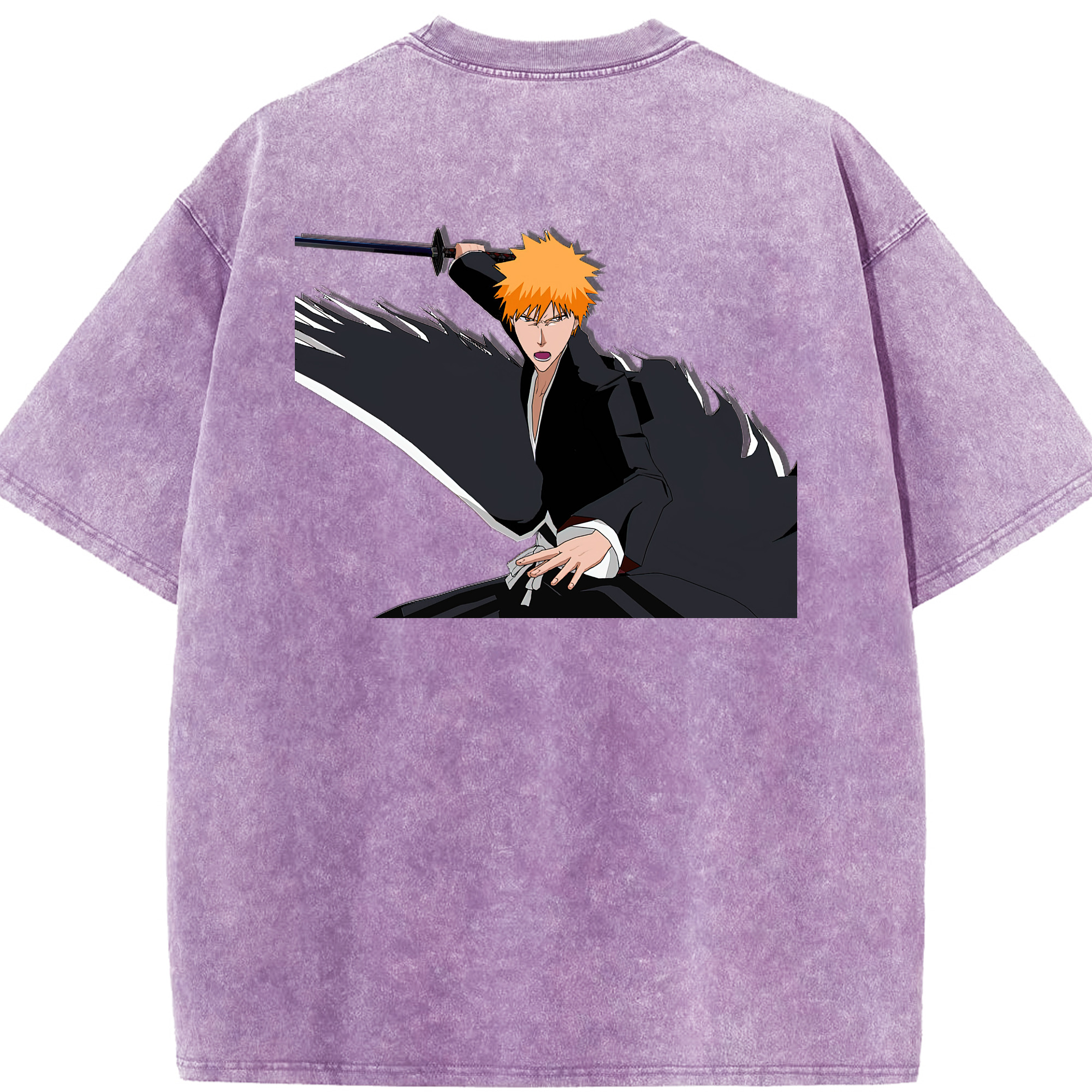 （画像用） ブリーチ 黒崎一護（くろさき いちご）BLEACH Kurosaki Ichigo 綿100% ヴィンテージ風 半袖Tシャツ（背面プリント）