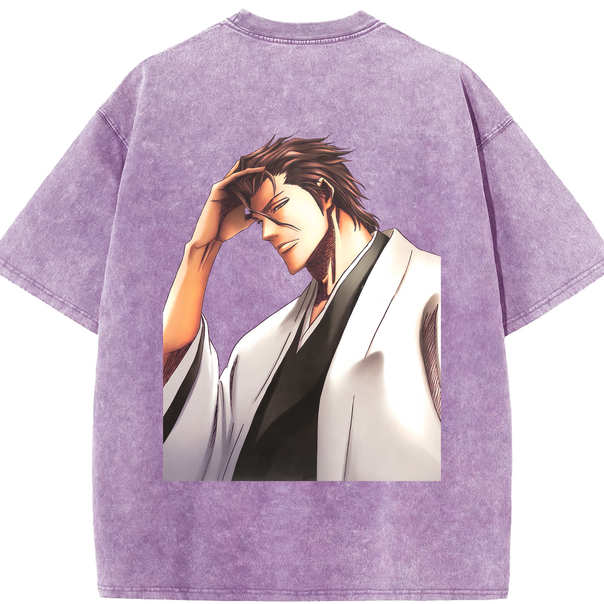 （画像用） ブリーチ 藍染 惣右介（あいぜん そうすけ） BLEACH Aizen Sousuke 綿100% ヴィンテージ風 半袖Tシャツ（背面プリント）