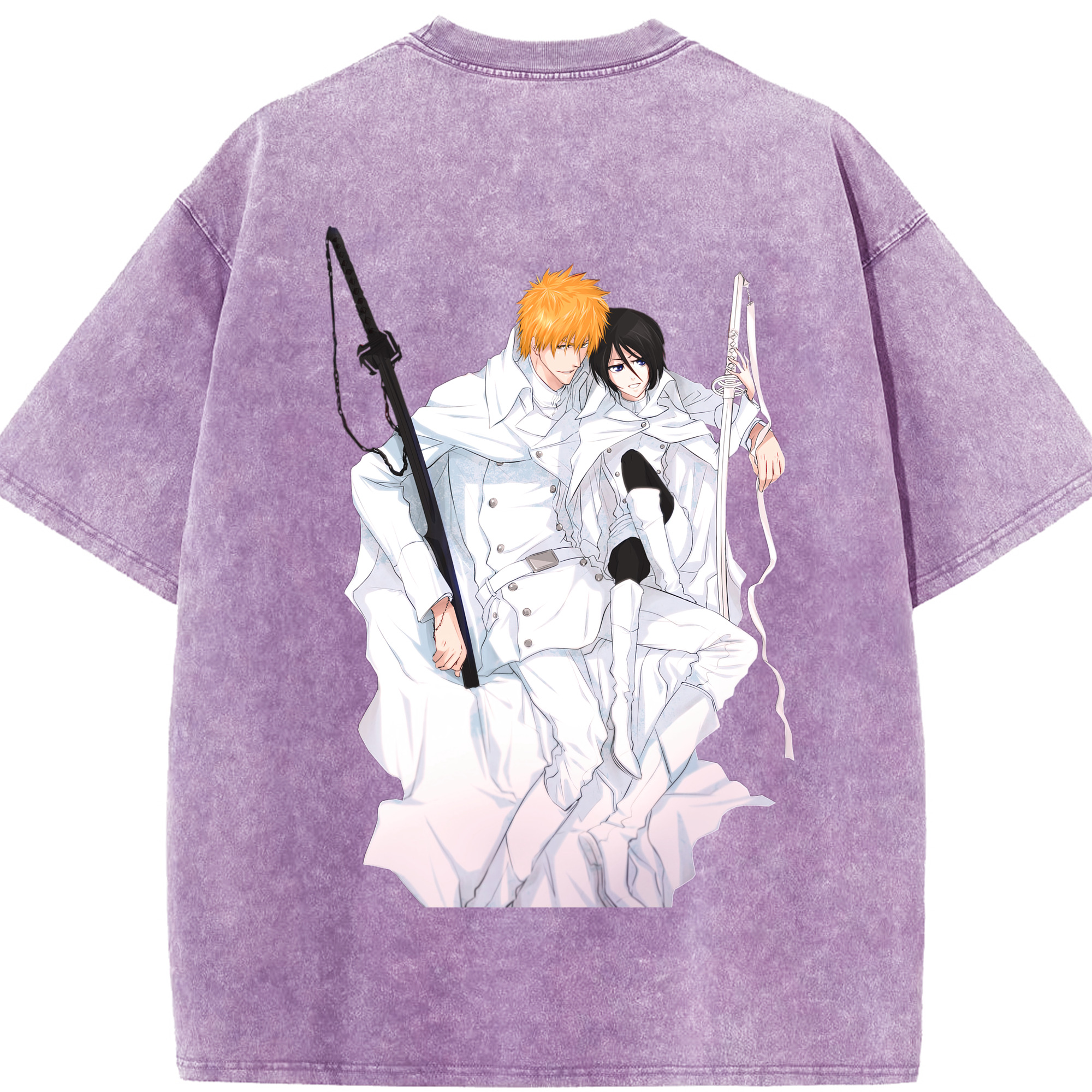 （画像用） ブリーチ 黒崎一護（くろさき いちご）BLEACH Kurosaki Ichigo 綿100% ヴィンテージ風 半袖Tシャツ（背面プリント）