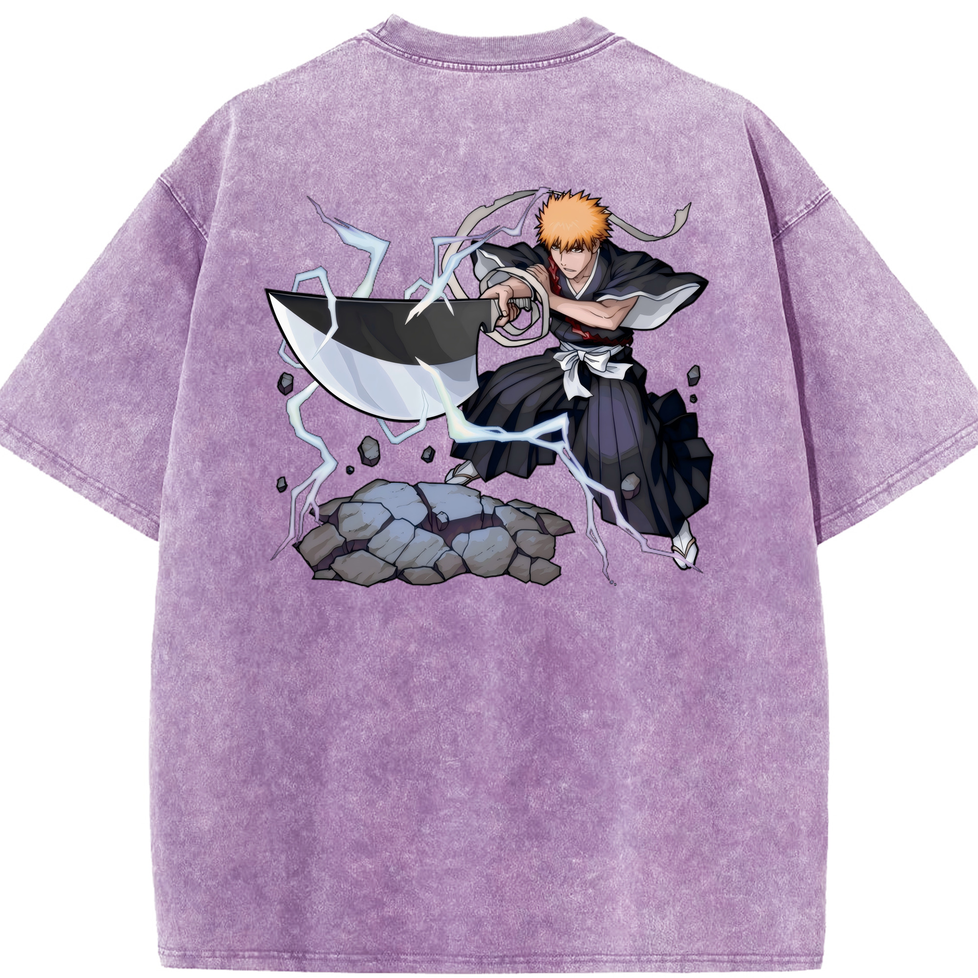 （画像用） ブリーチ 黒崎一護（くろさき いちご）BLEACH Kurosaki Ichigo 綿100% ヴィンテージ風 半袖Tシャツ（背面プリント）