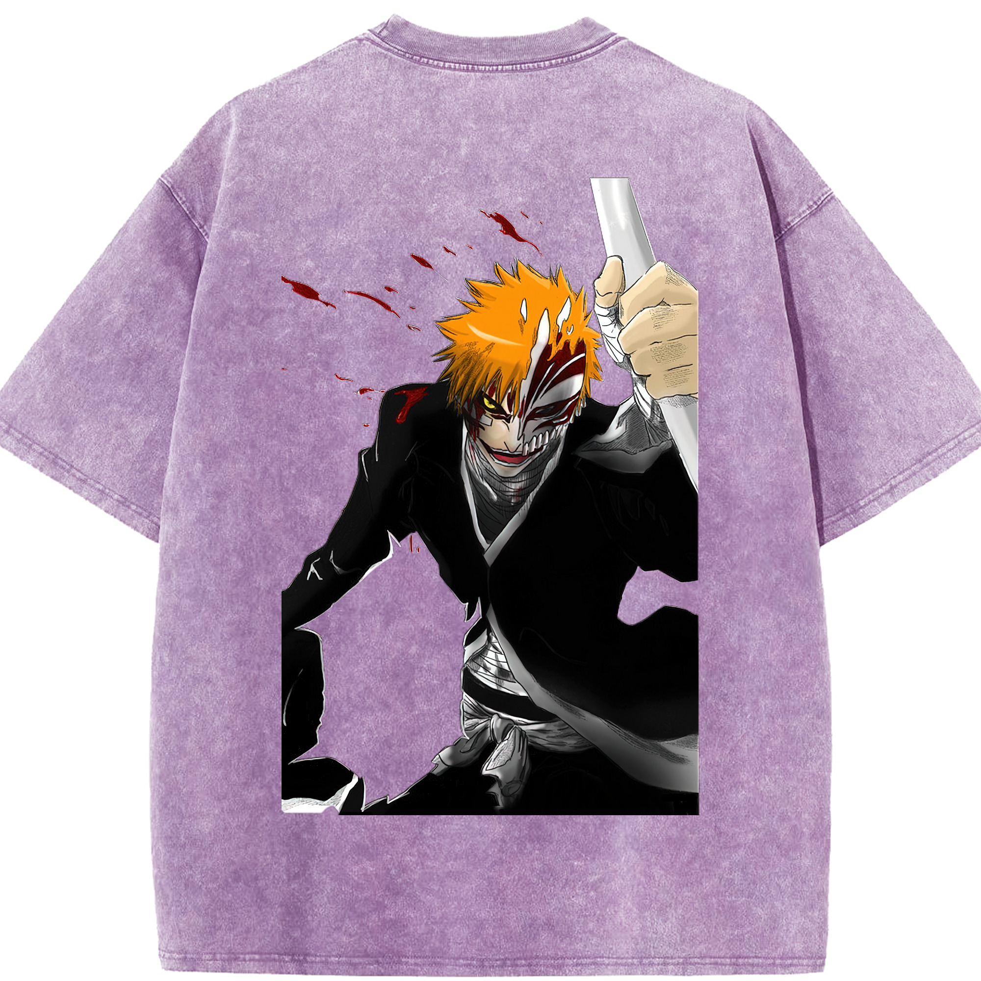 （画像用） ブリーチ 黒崎一護（くろさき いちご）BLEACH Kurosaki Ichigo 綿100% ヴィンテージ風 半袖Tシャツ（背面プリント）