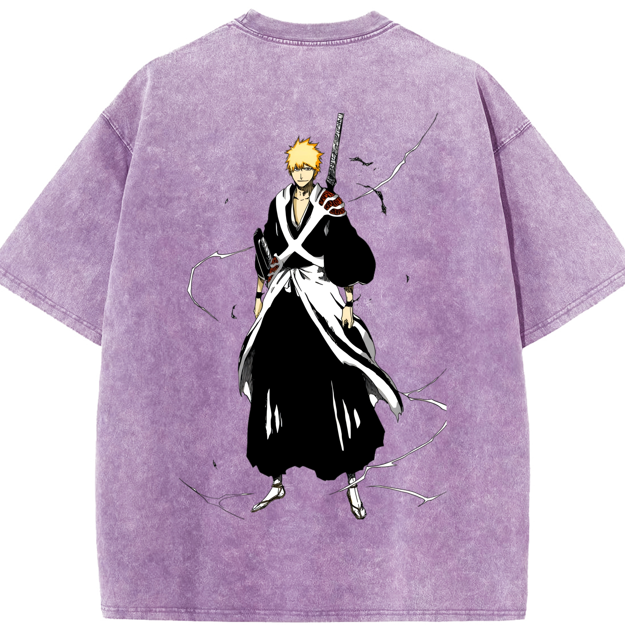 （画像用） ブリーチ 黒崎一護（くろさき いちご）BLEACH Kurosaki Ichigo 綿100% ヴィンテージ風 半袖Tシャツ（背面プリント）