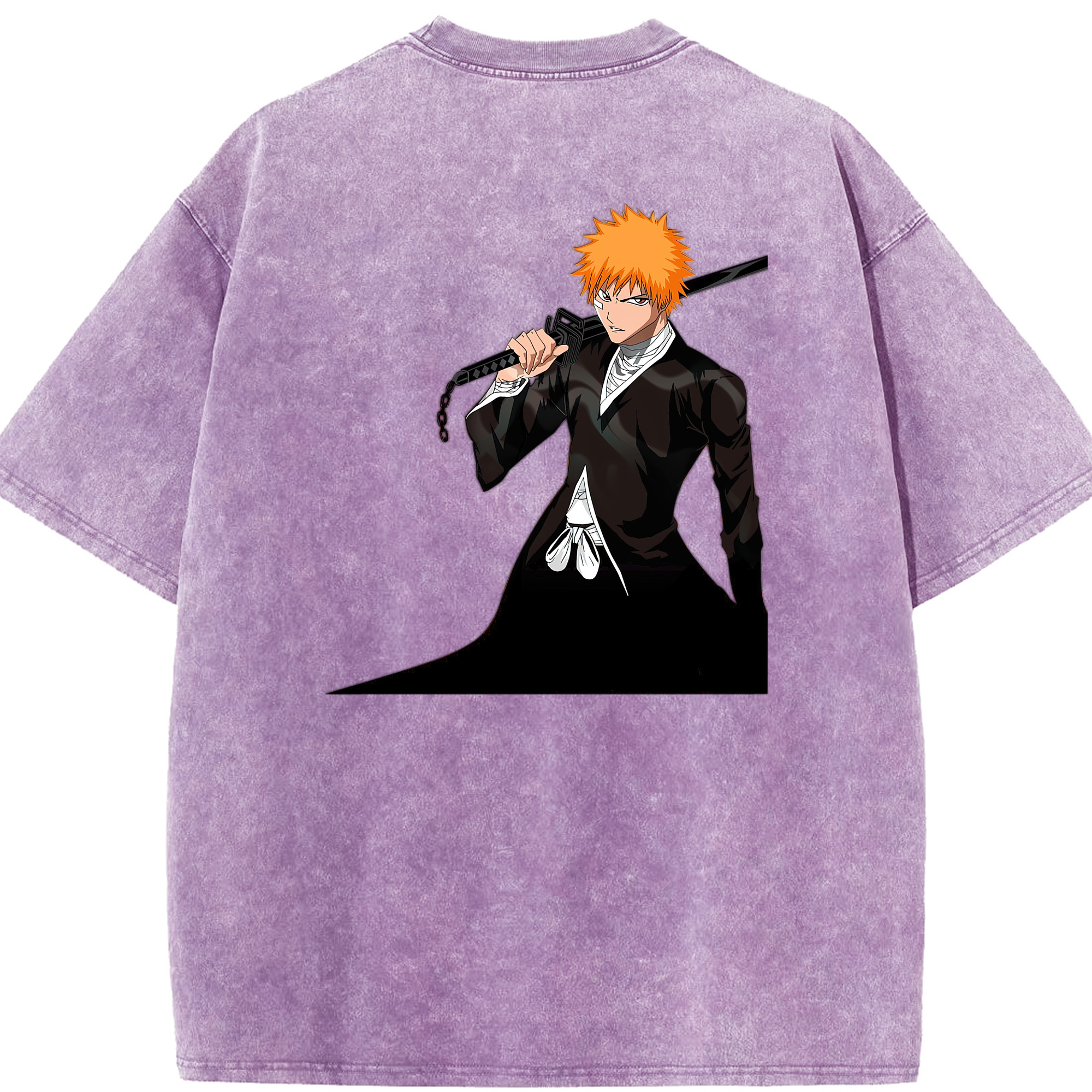 （画像用） ブリーチ 黒崎一護（くろさき いちご）BLEACH Kurosaki Ichigo 綿100% ヴィンテージ風 半袖Tシャツ（背面プリント）