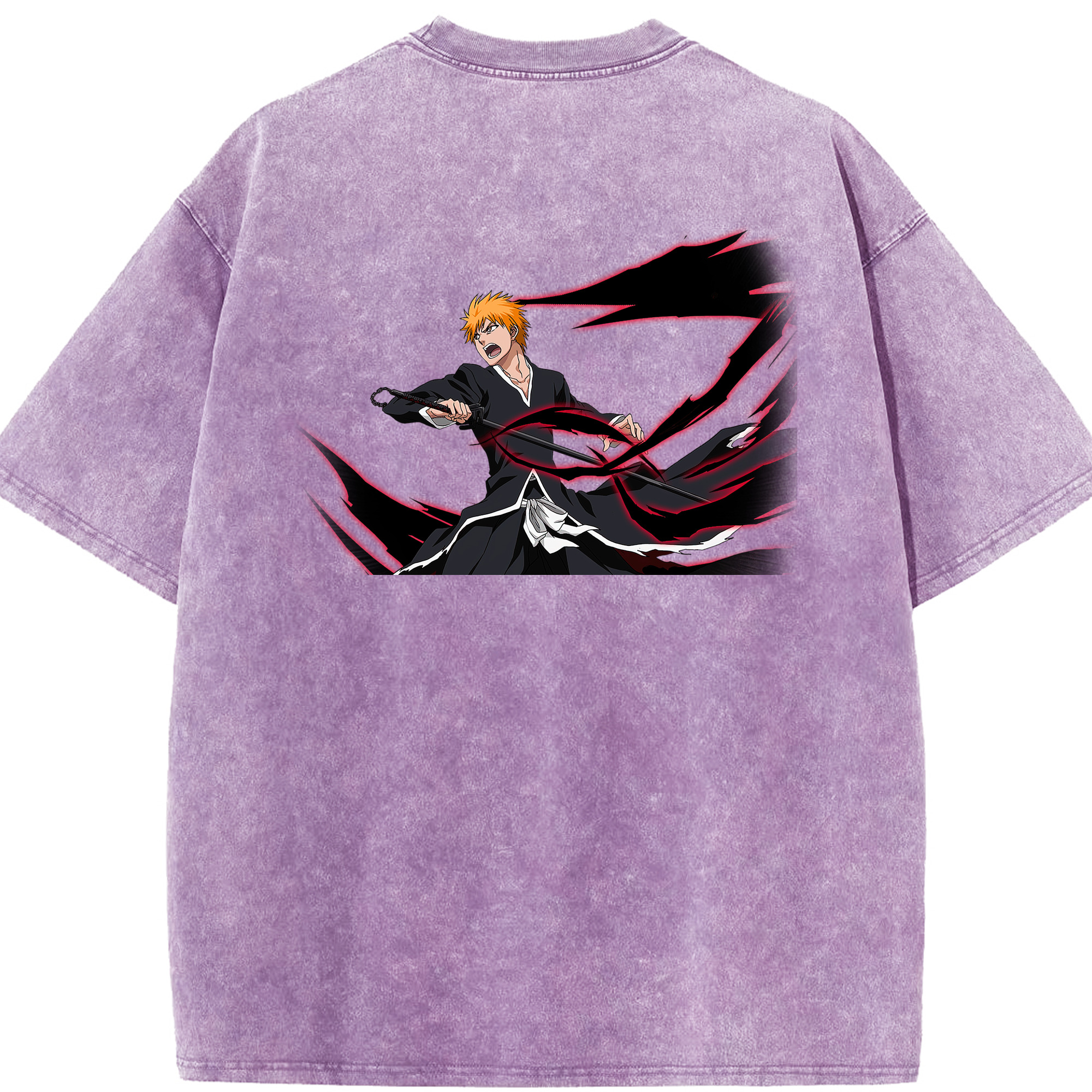 （画像用） ブリーチ 黒崎一護（くろさき いちご）BLEACH Kurosaki Ichigo 綿100% ヴィンテージ風 半袖Tシャツ（背面プリント）