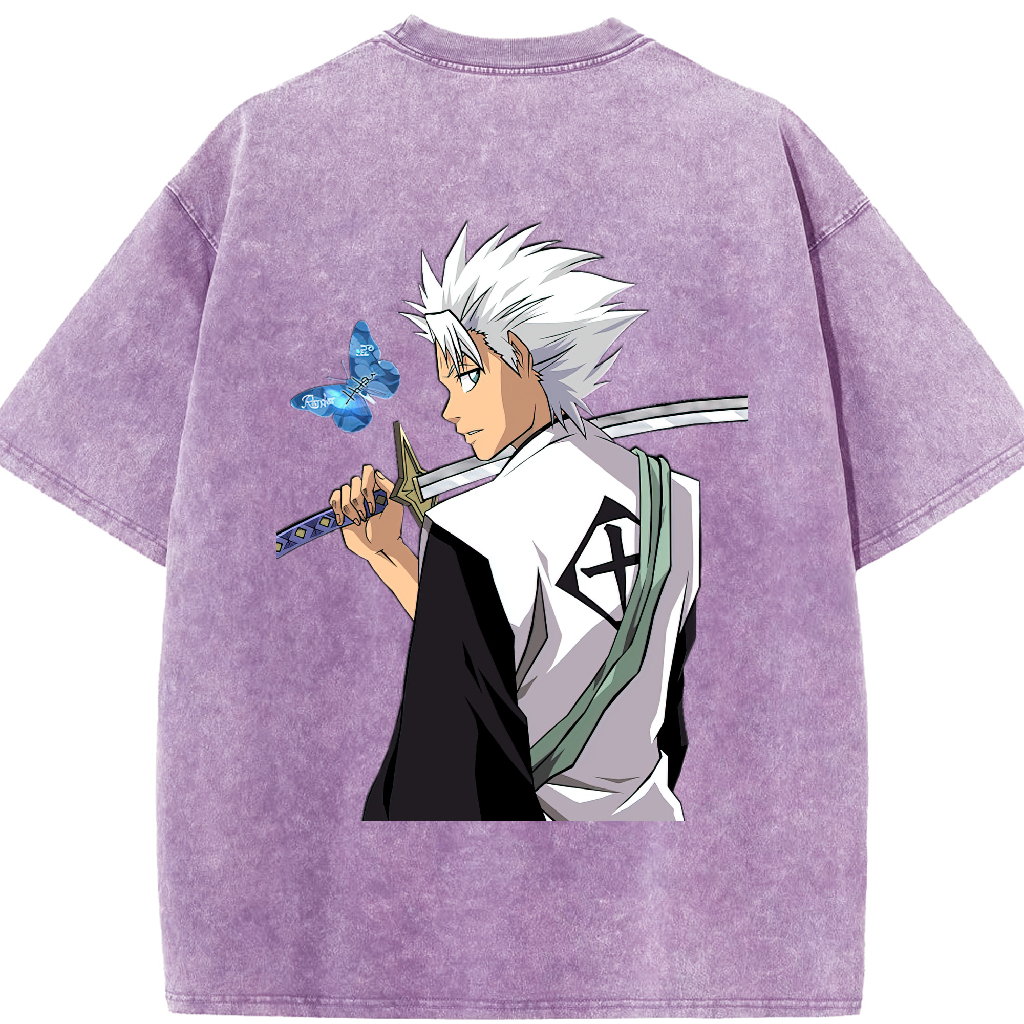 （画像用） ブリーチ 日番谷冬獅郎（ひつがや とうしろう） BLEACH Hitsugaya Toushirou 綿100% ヴィンテージ風 半袖Tシャツ（背面プリント）