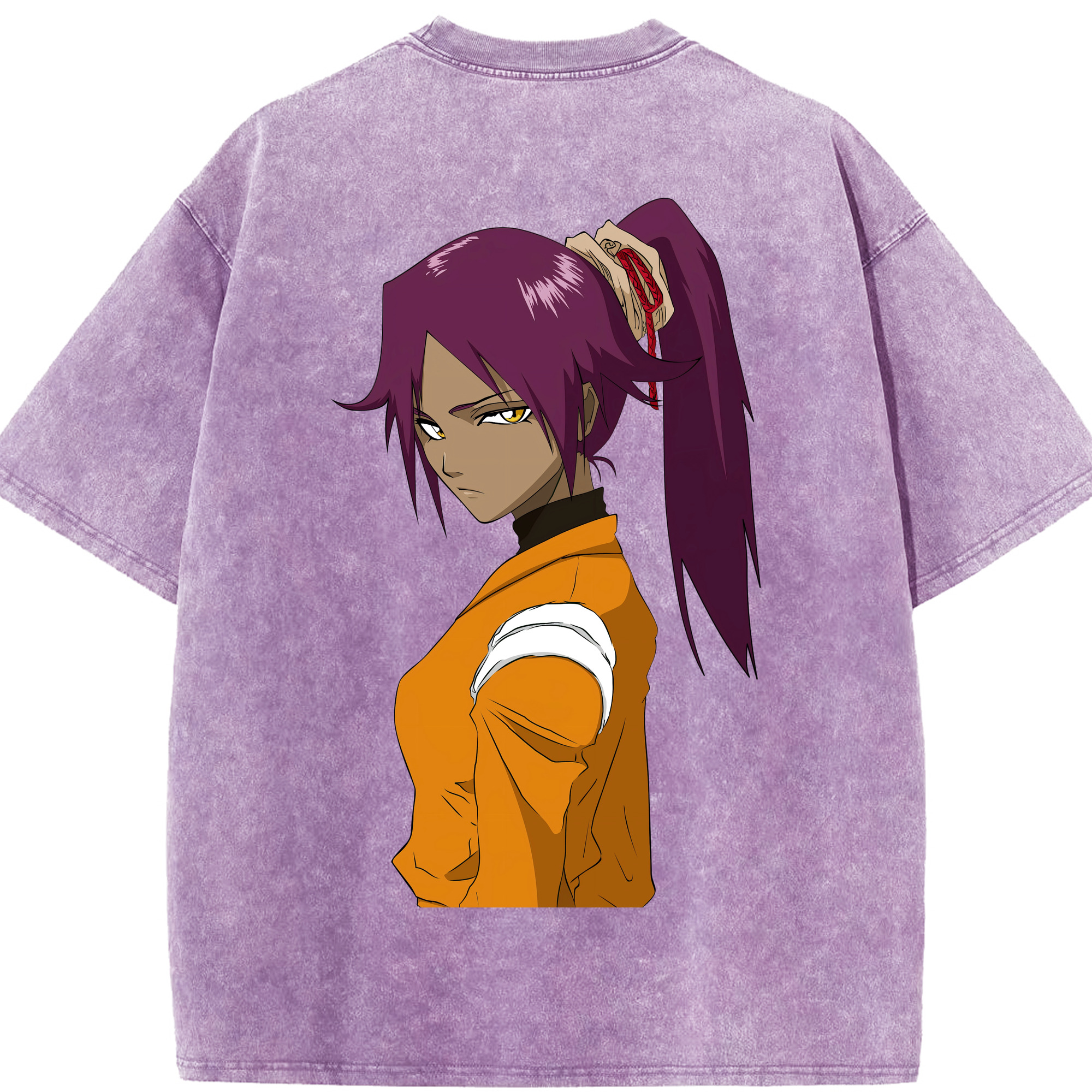 （画像用） ブリーチ 四楓院 夜一（しほういん よるいち） BLEACH Shihouin Yoruichi 綿100% ヴィンテージ風 半袖Tシャツ（背面プリント）