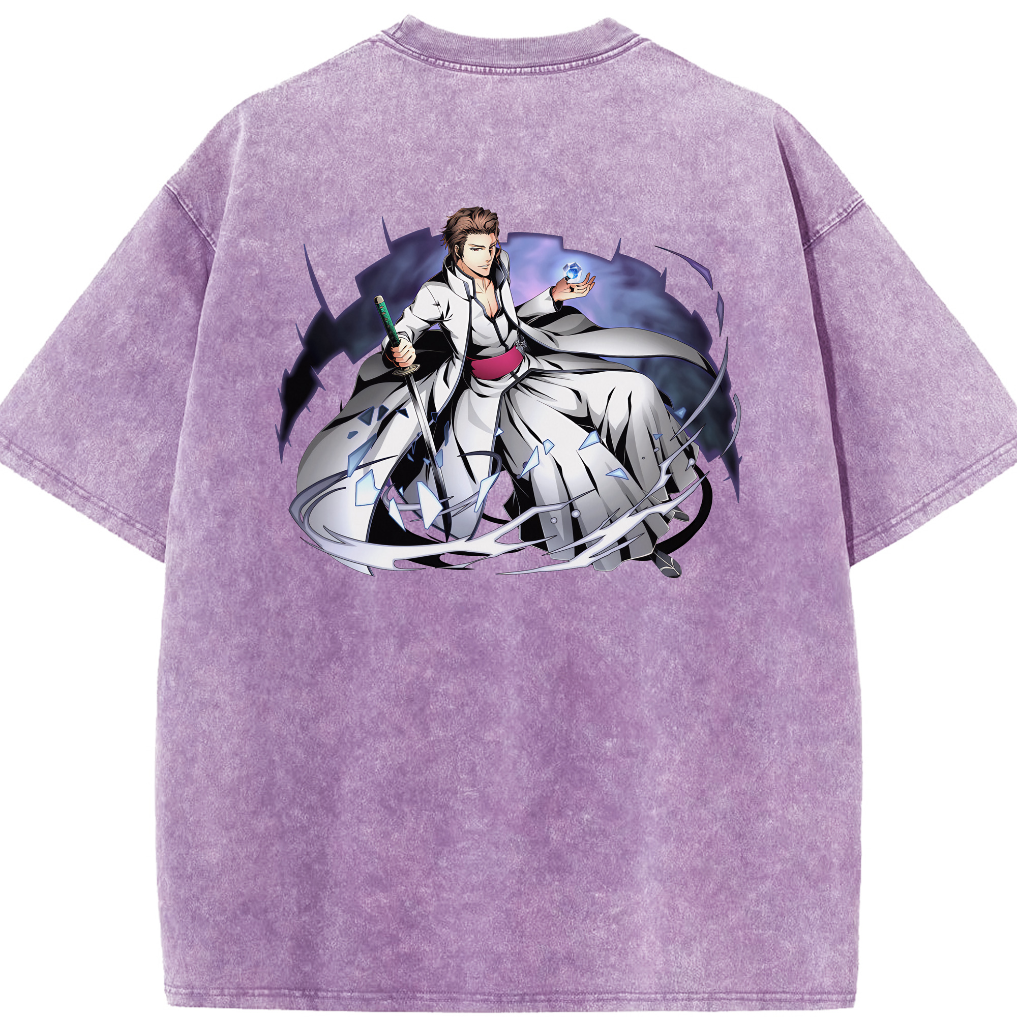 （画像用） ブリーチ 藍染 惣右介（あいぜん そうすけ） BLEACH Aizen Sousuke 綿100% ヴィンテージ風 半袖Tシャツ（背面プリント）