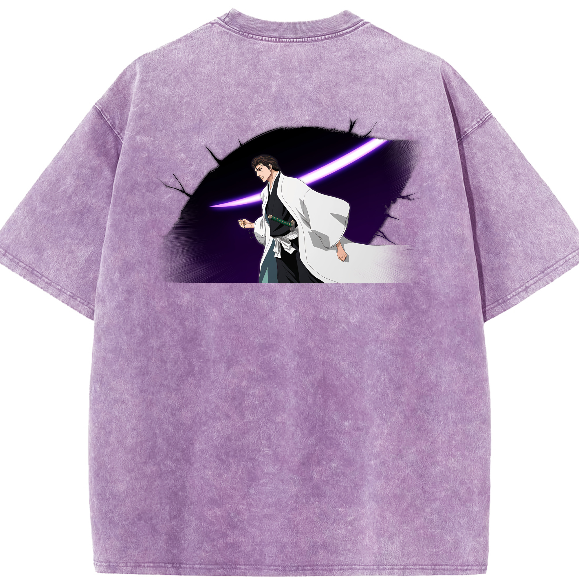 （画像用） ブリーチ 藍染 惣右介（あいぜん そうすけ） BLEACH Aizen Sousuke 綿100% ヴィンテージ風 半袖Tシャツ（背面プリント）