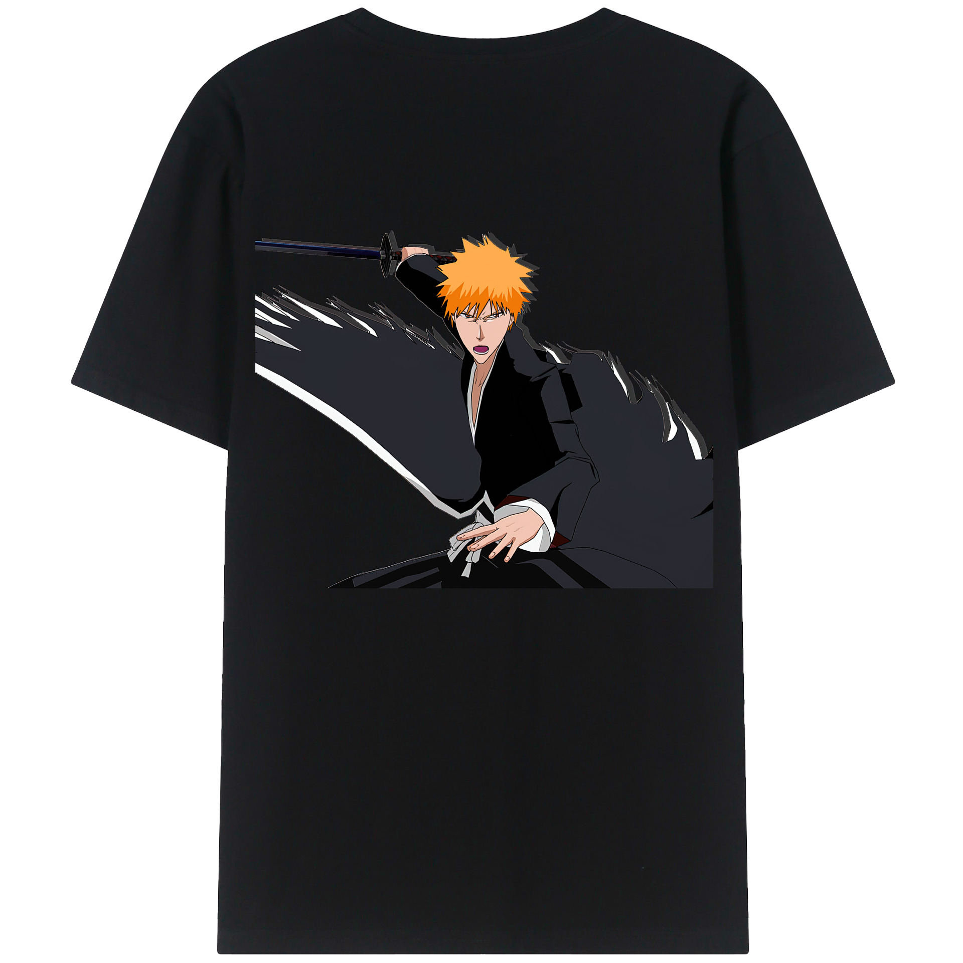 （画像用） ブリーチ 黒崎一護（くろさき いちご）BLEACH Kurosaki Ichigo 綿100％ メンズ半袖Tシャツ（バックプリント） 通気性