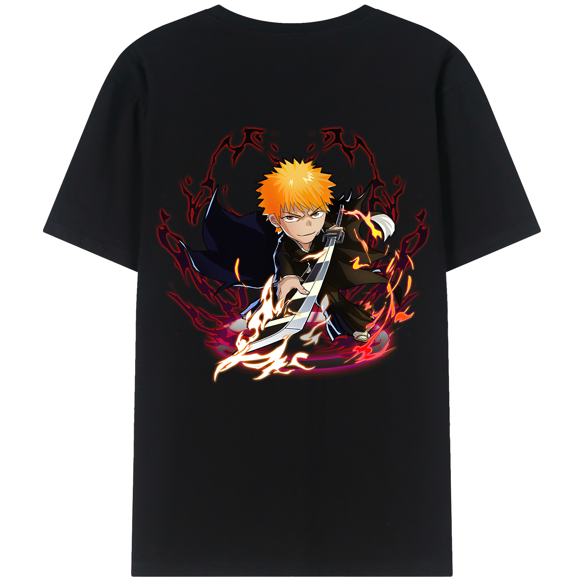 （画像用） ブリーチ 黒崎一護（くろさき いちご）BLEACH Kurosaki Ichigo 綿100％ メンズ半袖Tシャツ（バックプリント） 通気性