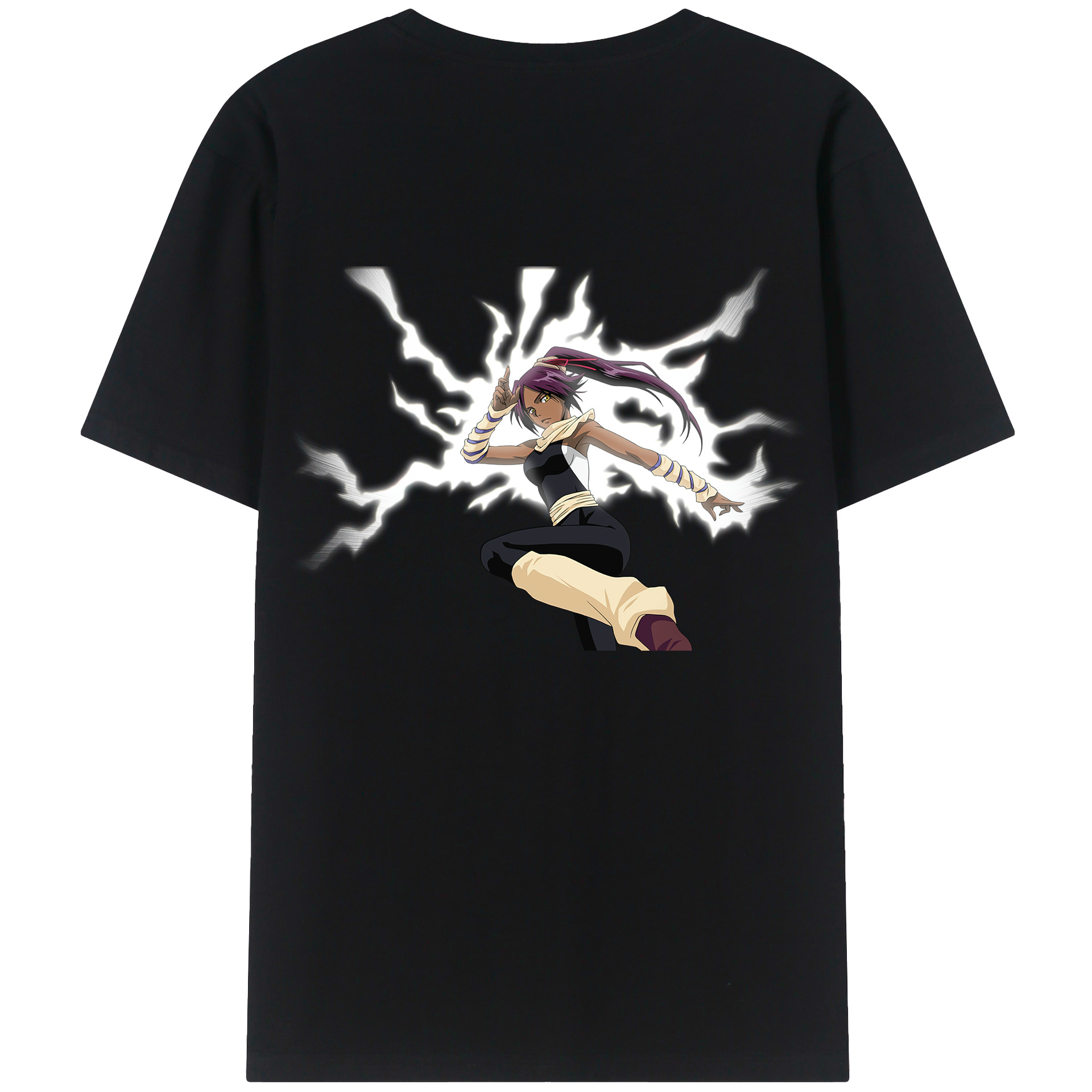 （画像用） ブリーチ 四楓院 夜一（しほういん よるいち） BLEACH Shihouin Yoruichi 綿100％ メンズ半袖Tシャツ（バックプリント） 通気性