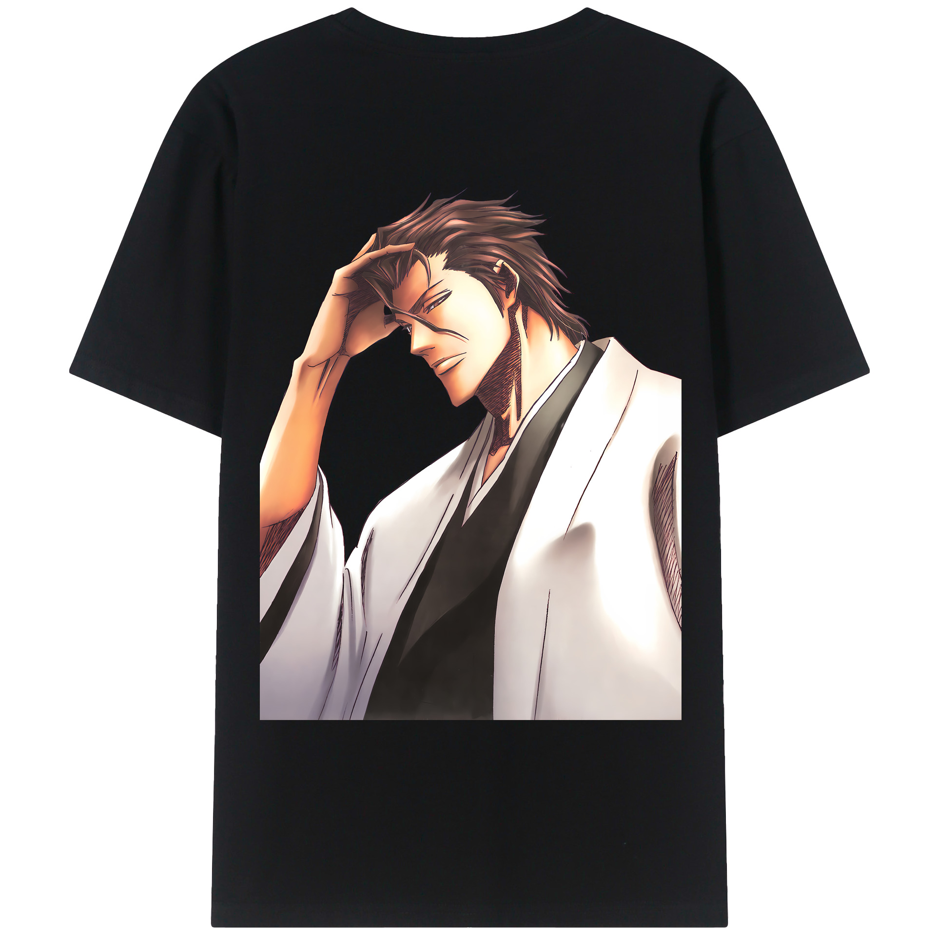 （画像用） ブリーチ 藍染 惣右介（あいぜん そうすけ） BLEACH Aizen Sousuke 綿100％ メンズ半袖Tシャツ（バックプリント） 通気性