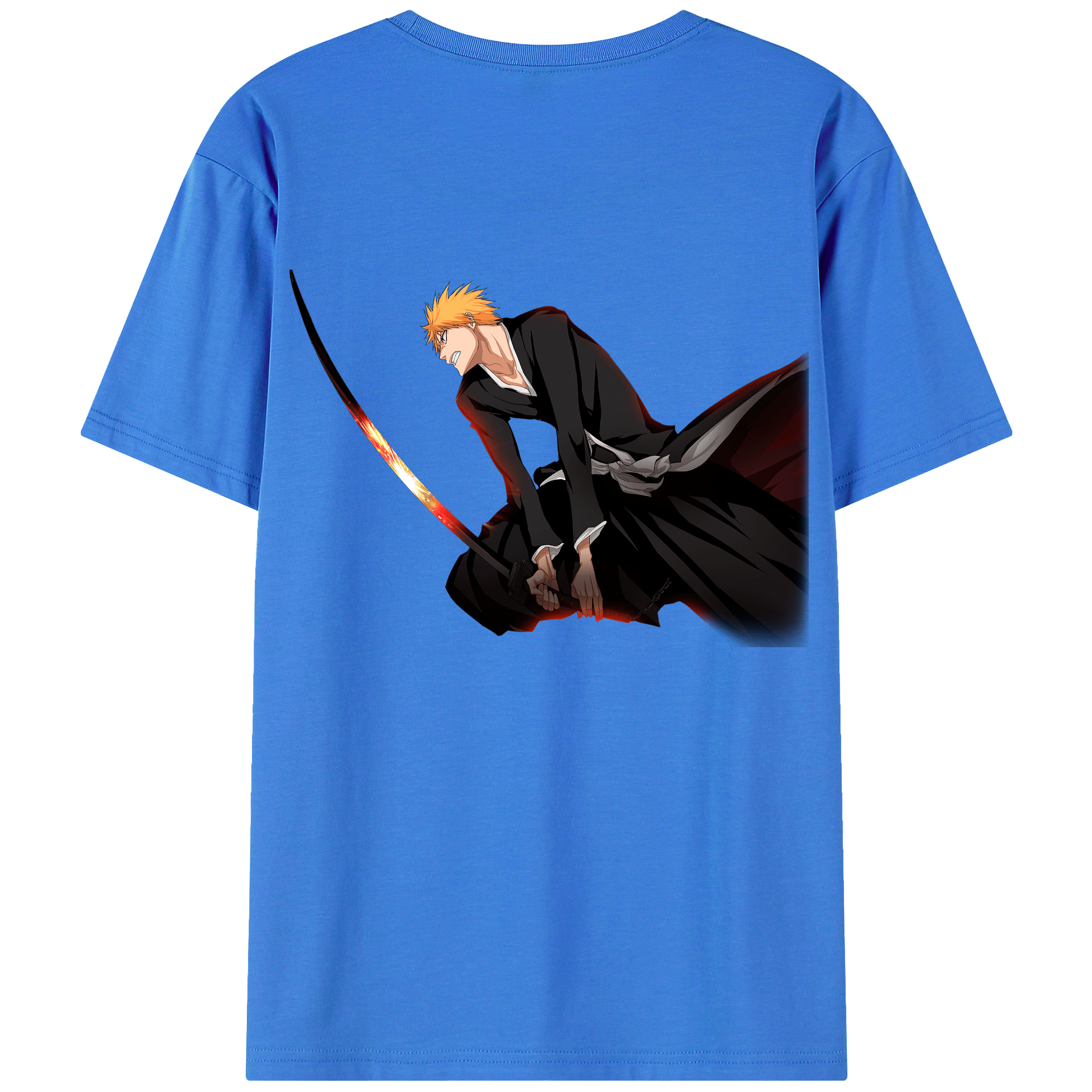 （画像用） ブリーチ 黒崎一護（くろさき いちご）BLEACH Kurosaki Ichigo 綿100％ メンズ半袖Tシャツ（バックプリント） 通気性
