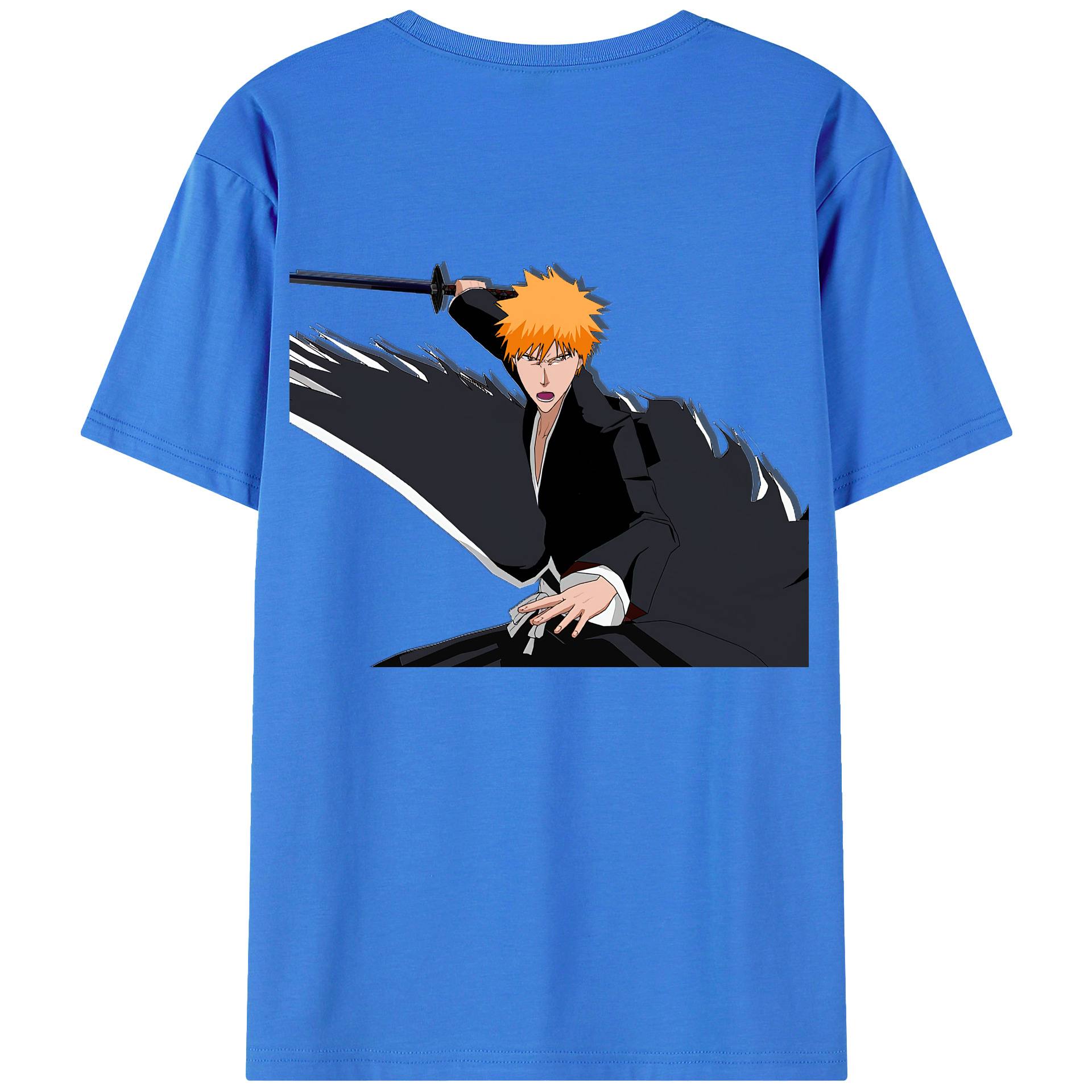（画像用） ブリーチ 黒崎一護（くろさき いちご）BLEACH Kurosaki Ichigo 綿100％ メンズ半袖Tシャツ（バックプリント） 通気性