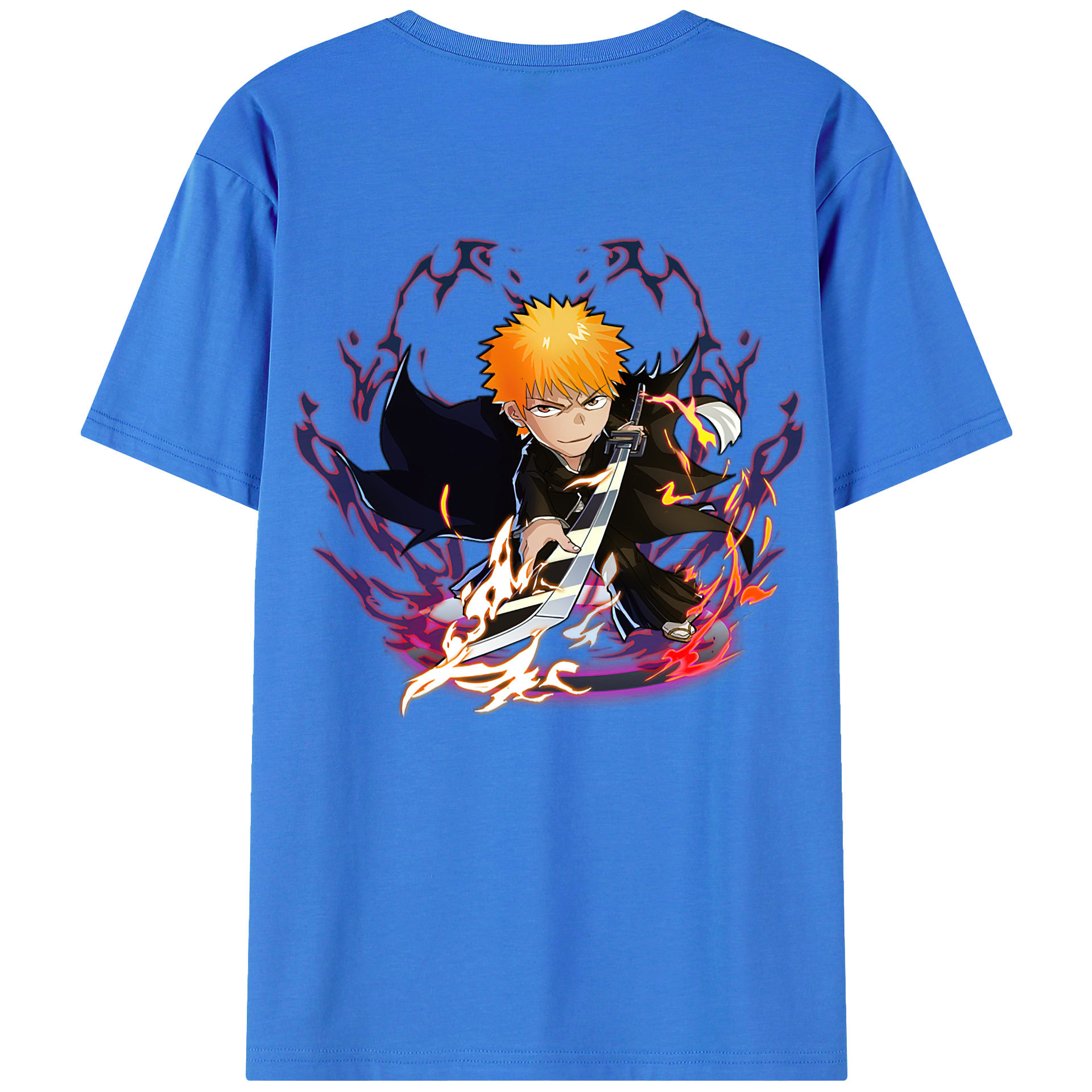 （画像用） ブリーチ 黒崎一護（くろさき いちご）BLEACH Kurosaki Ichigo 綿100％ メンズ半袖Tシャツ（バックプリント） 通気性