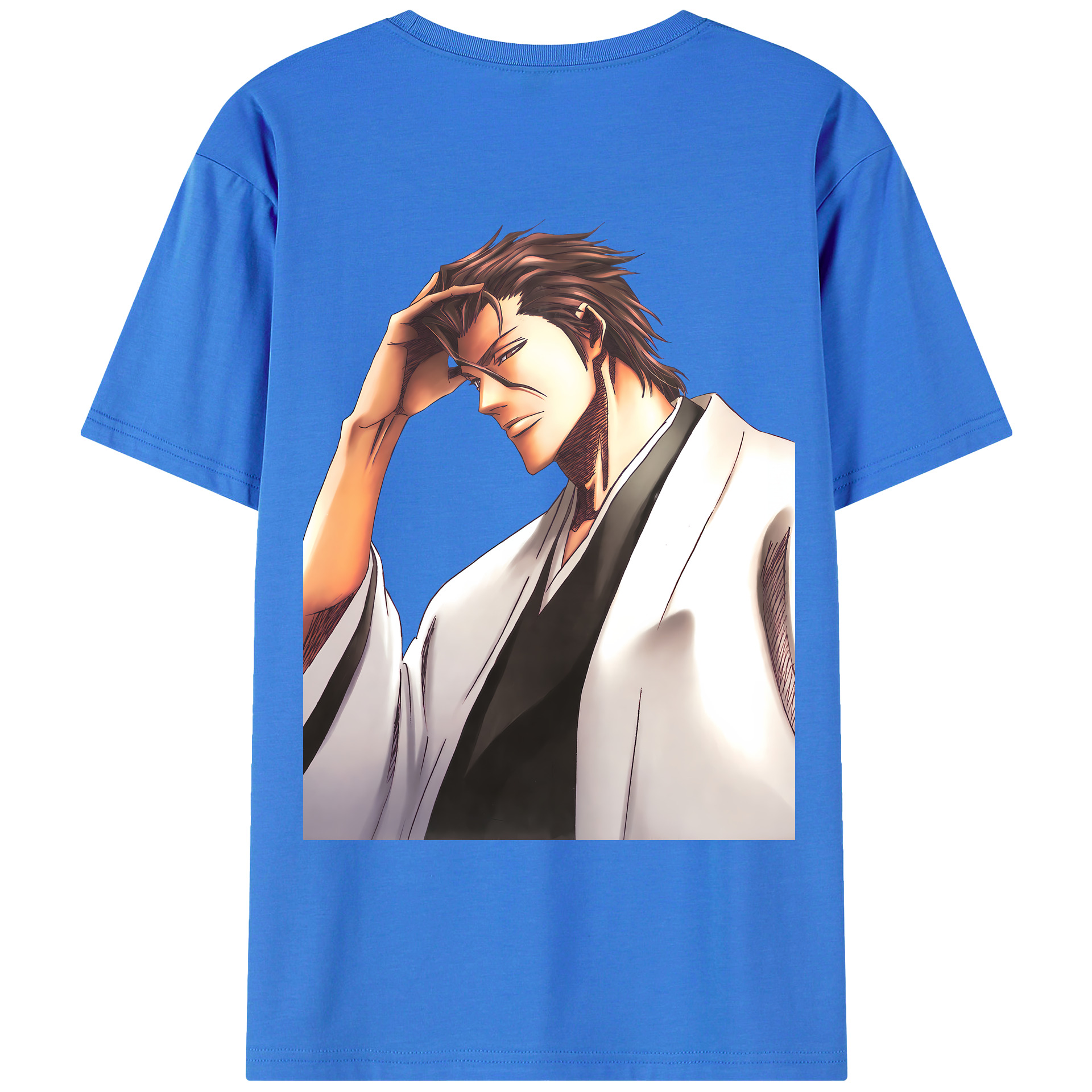 （画像用） ブリーチ 藍染 惣右介（あいぜん そうすけ） BLEACH Aizen Sousuke 綿100％ メンズ半袖Tシャツ（バックプリント） 通気性